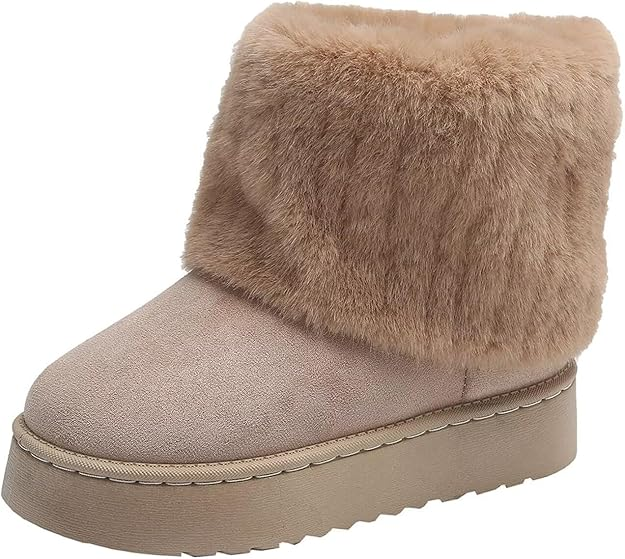 (⏳NOW ON: 70% OFF Sale! 🔥)Women’s Faux Suede Thick Sole Fuzzy Winter Snow Boots Round Toe Casual Warm Shoes