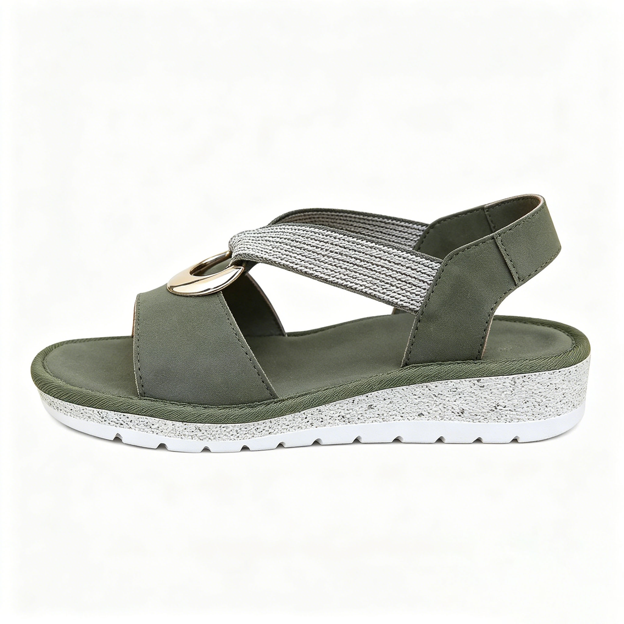 Women's Wedge Sandals, Comfortable Elastic Strap Platform Sandals with Metal Ring, Casual Open Toe Slingback Summer Shoes