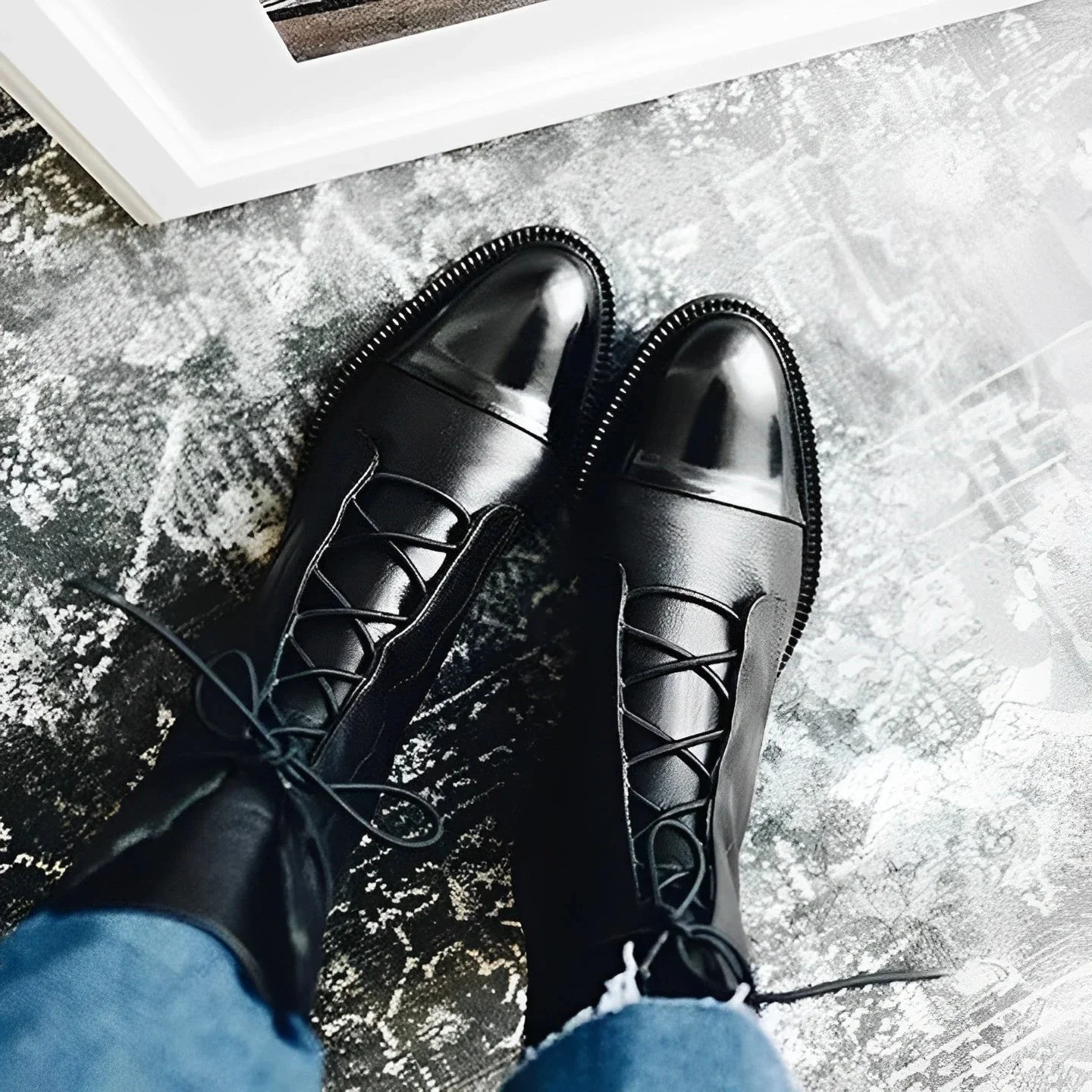 (⏳NOW ON: 70% OFF Sale! 🔥)Women’s Tall Lace-Up Fall Boots – Mixed Texture Cap-Toe Short Boots