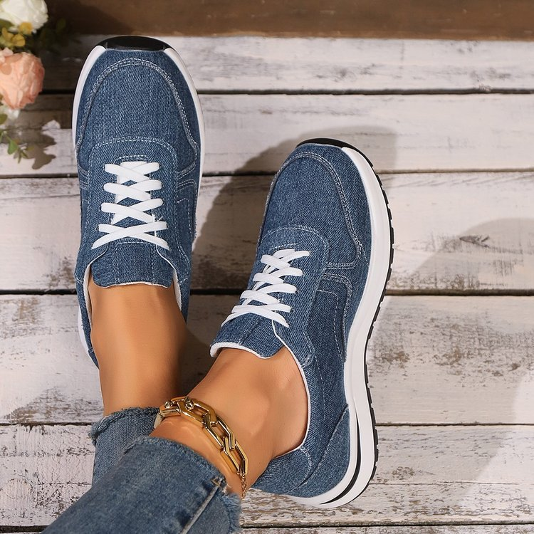 (⏳NOW ON: 70% OFF Sale! 🔥)Tennis Shoes for Women Casual Denim Low Top Fashion Sneakers Platform Walking Canvas Shoes