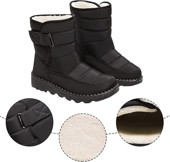 (⏳NOW ON: 50% OFF Sale! 🔥)Women’s Waterproof Fur-Lined Winter Boots, Non-Slip Warm Slip-On Snow Ankle Booties for Outdoor Comfort