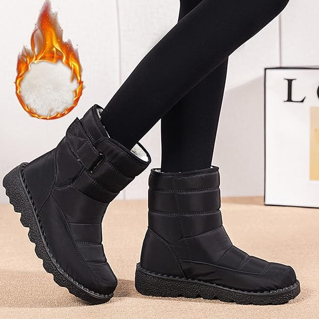 (⏳NOW ON: 50% OFF Sale! 🔥)Women’s Waterproof Fur-Lined Winter Boots, Non-Slip Warm Slip-On Snow Ankle Booties for Outdoor Comfort