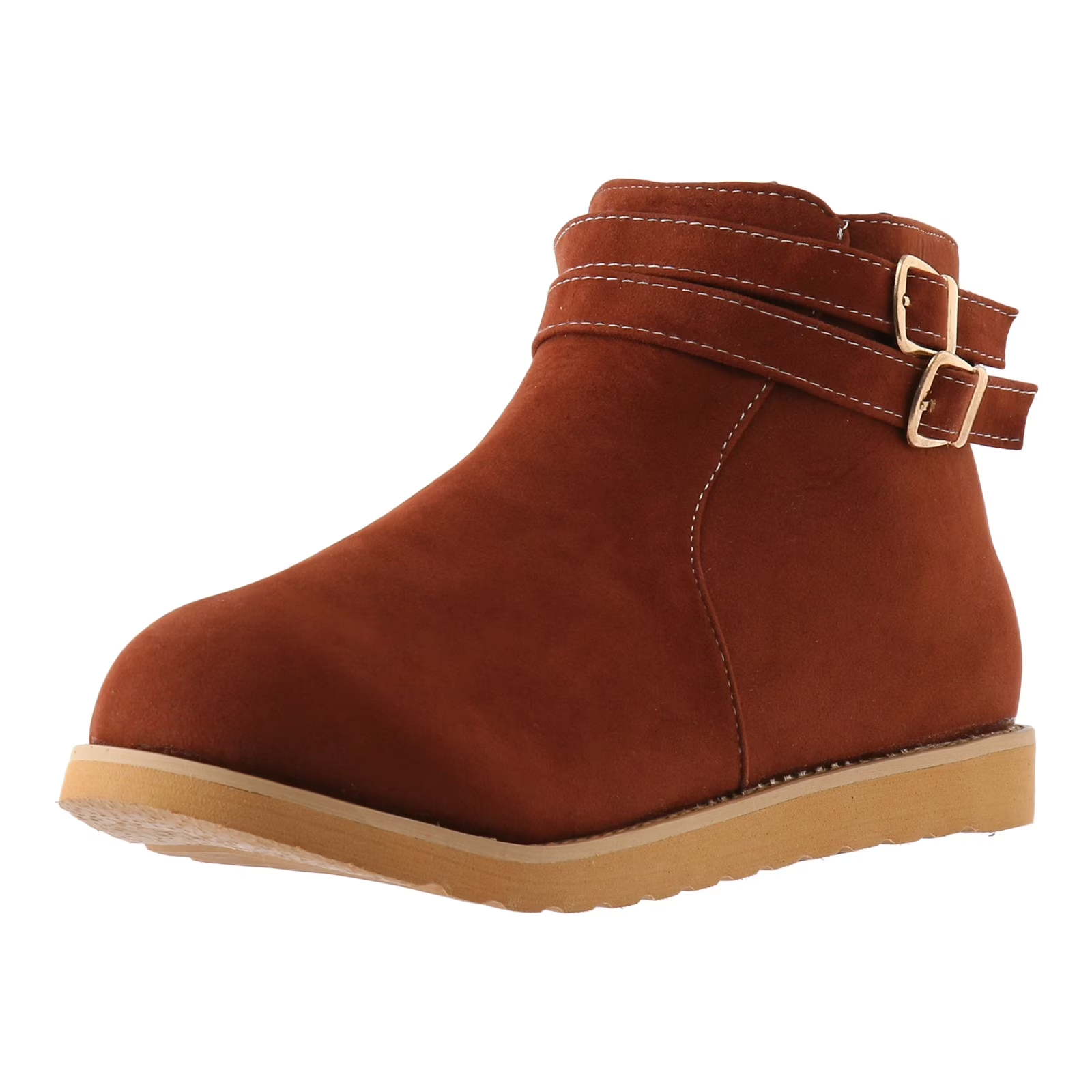(⏳NOW ON: 70% OFF Sale! 🔥)Women’s Casual Suede Short Boots – Lightweight Flat Round Toe with Thick Sole & Metal Buckle