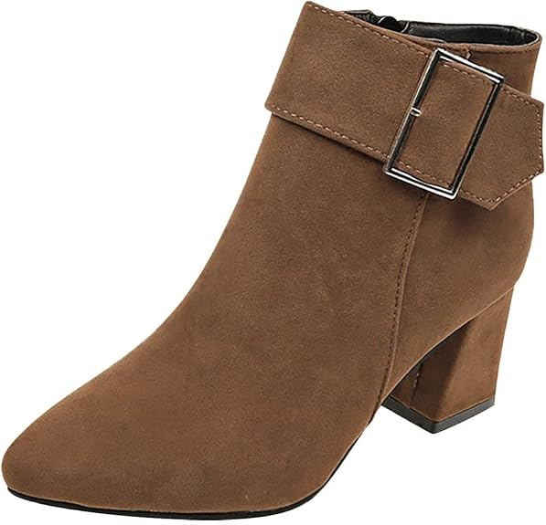 (⏳NOW ON: 70% OFF Sale! 🔥) Fashion Chunky Heel Pointed Boots Office Work Elegant Winter Ankle Boot Comfy Mid Heel Side Zip Faux Suede Booties