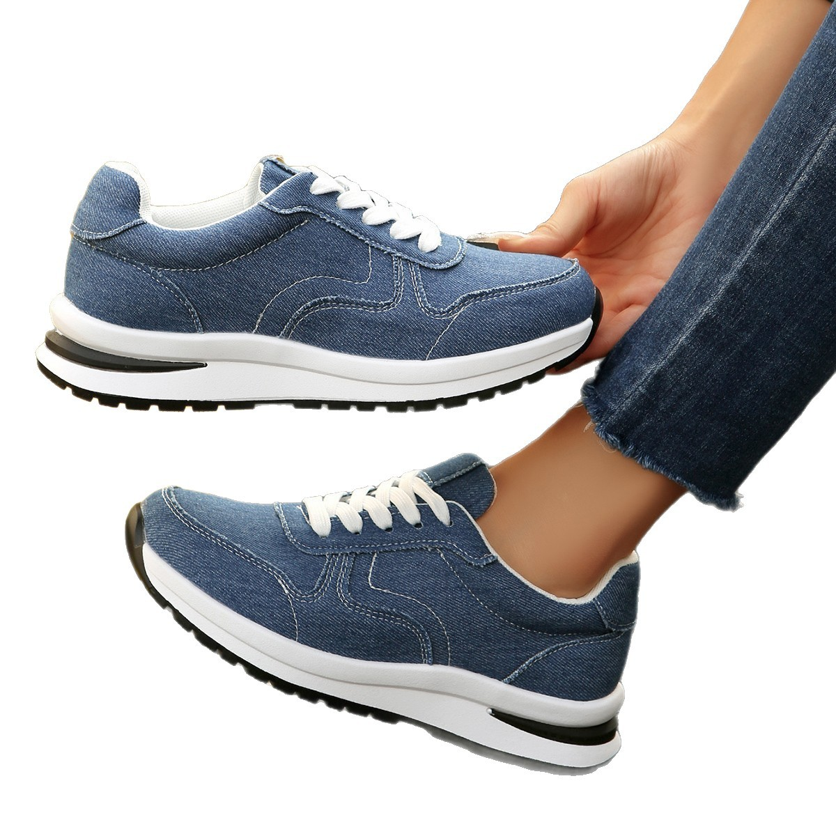 (⏳NOW ON: 70% OFF Sale! 🔥)Tennis Shoes for Women Casual Denim Low Top Fashion Sneakers Platform Walking Canvas Shoes