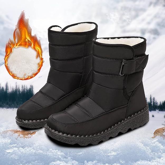 (⏳NOW ON: 50% OFF Sale! 🔥)Women’s Waterproof Fur-Lined Winter Boots, Non-Slip Warm Slip-On Snow Ankle Booties for Outdoor Comfort