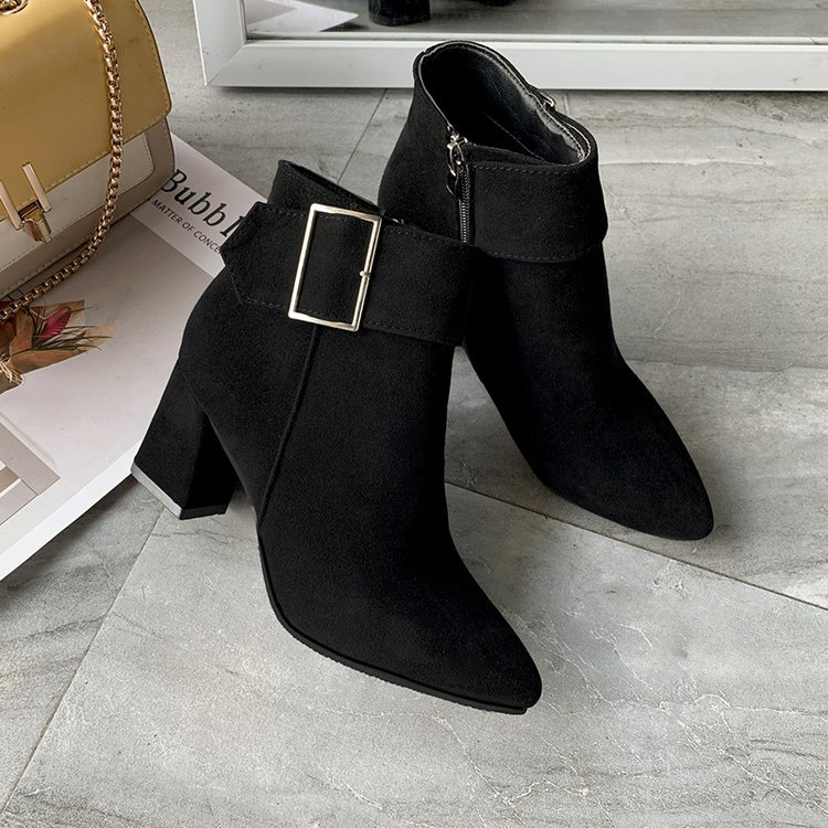 (⏳NOW ON: 70% OFF Sale! 🔥) Fashion Chunky Heel Pointed Boots Office Work Elegant Winter Ankle Boot Comfy Mid Heel Side Zip Faux Suede Booties