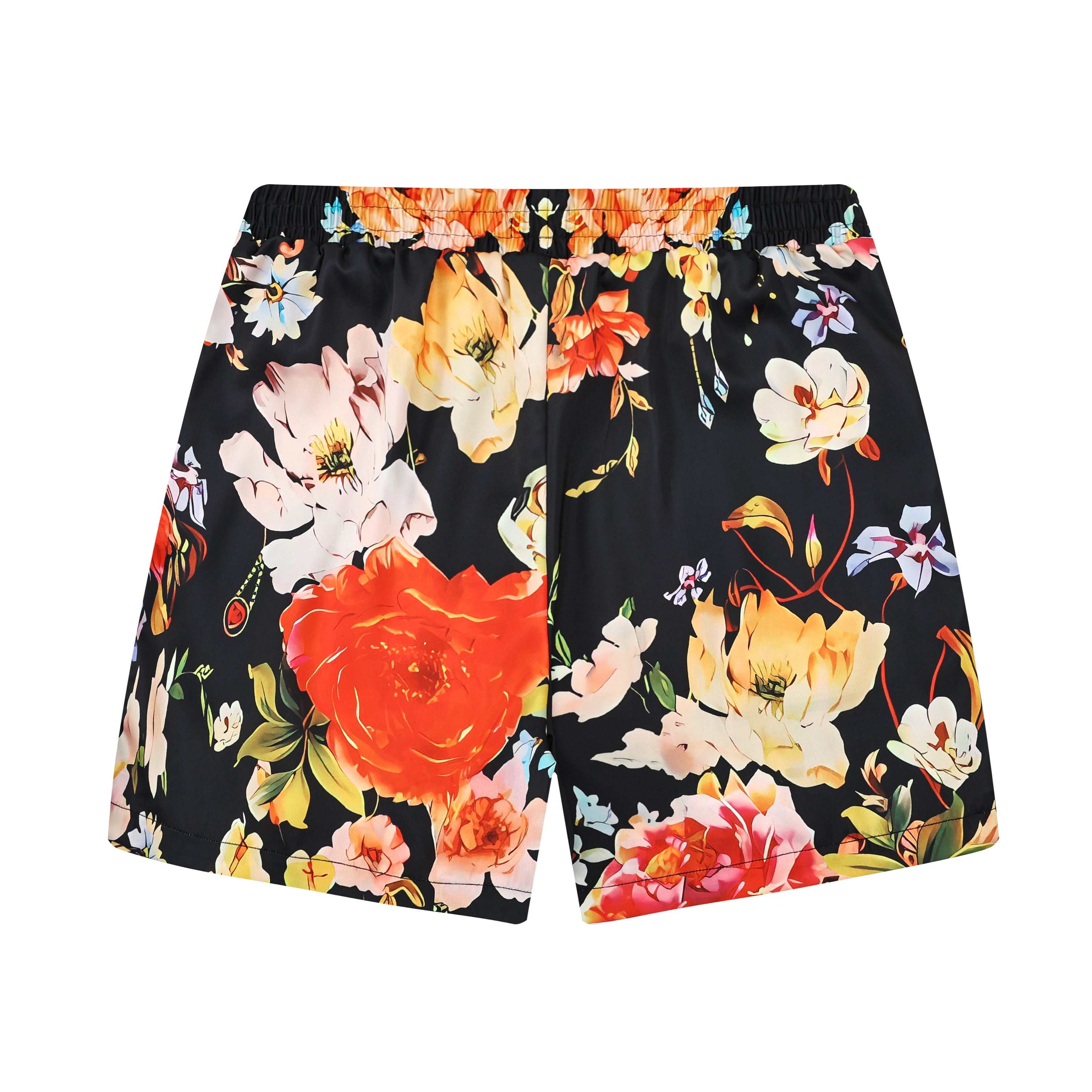 Vintage Floral Pattern Elastic Waistband Casual Shorts Jonvidesign