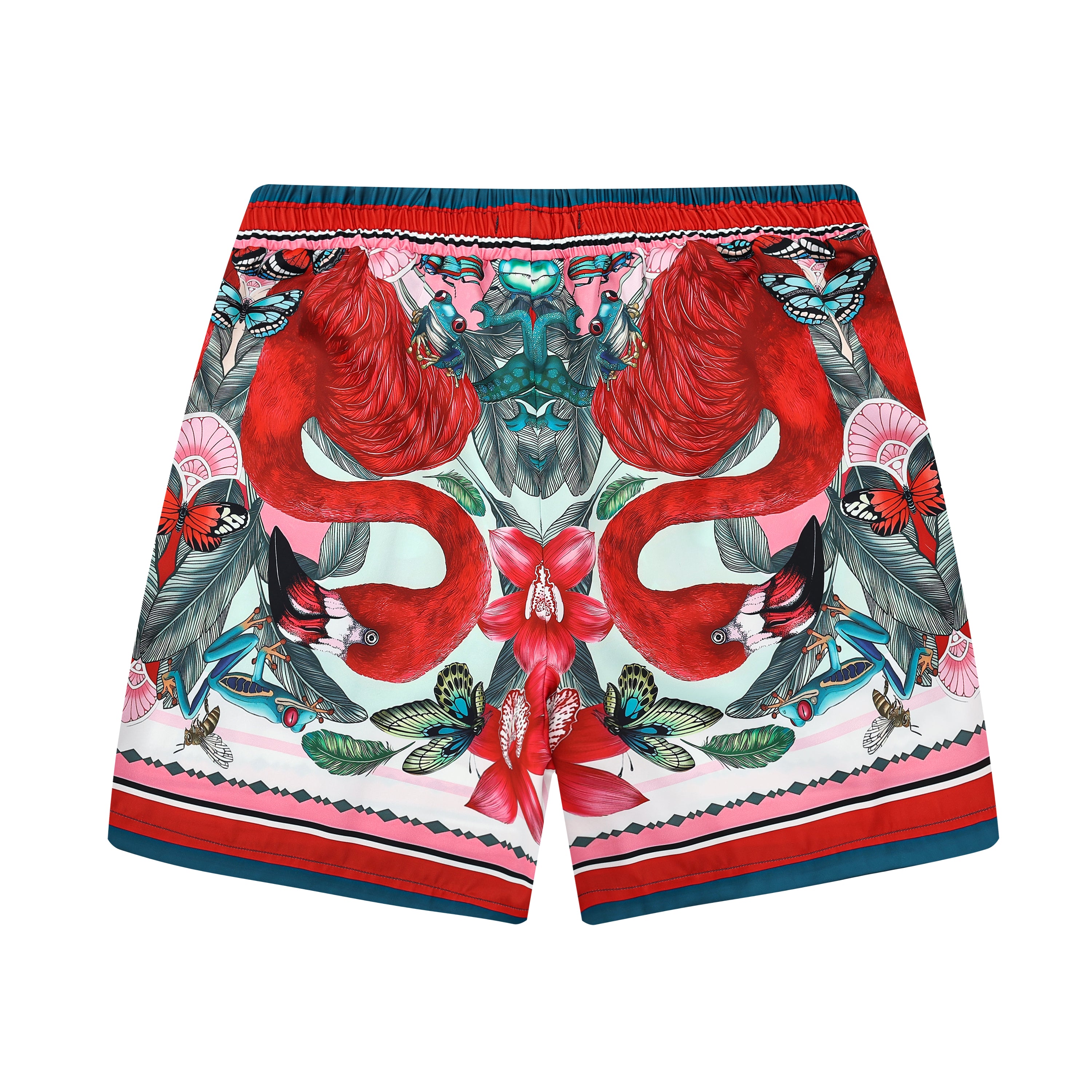 Tropical Flamingo Pattern Elastic Waistband Casual Shorts Jonvidesign