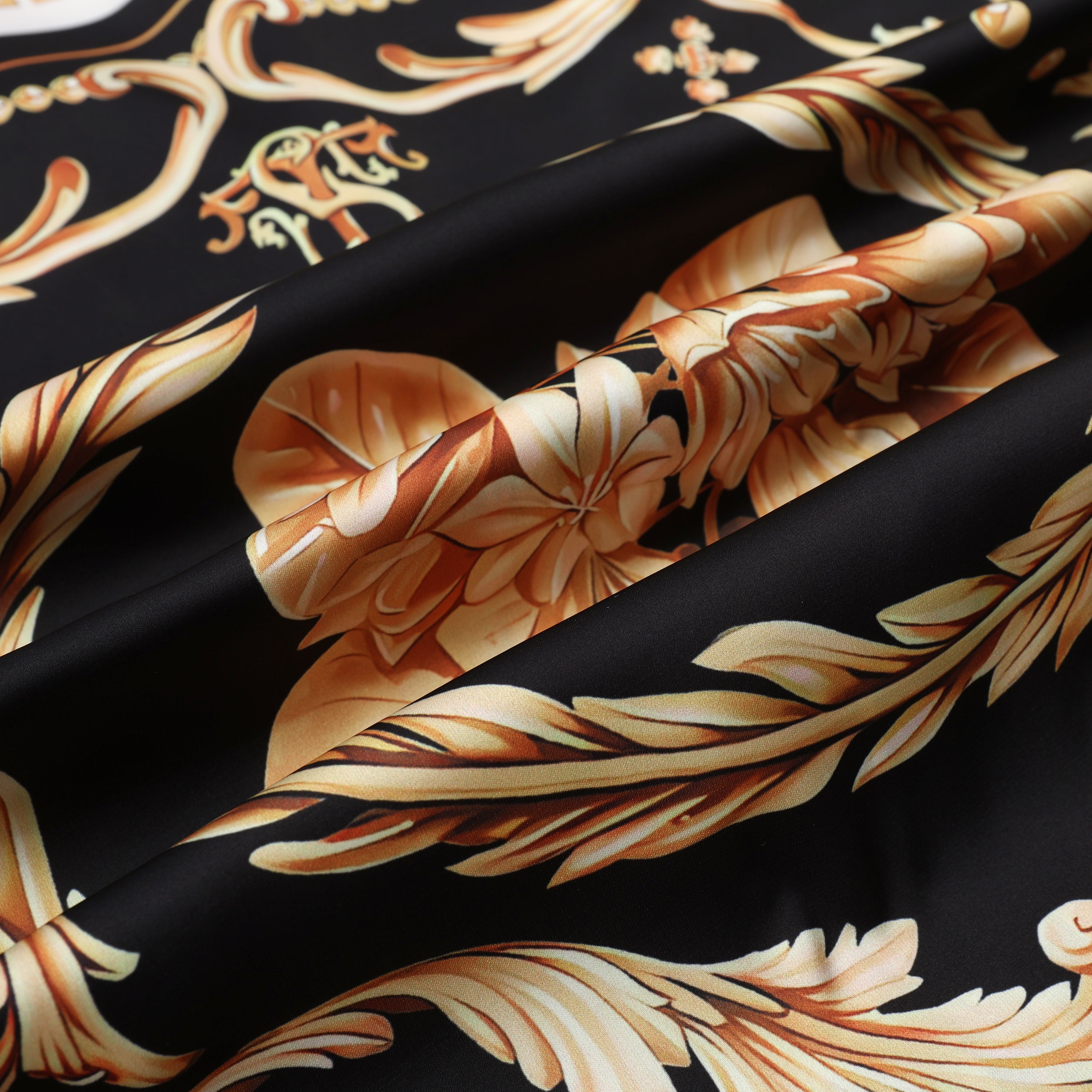 Golden Baroque Pattern Camp Collar Shirt Jonvidesign