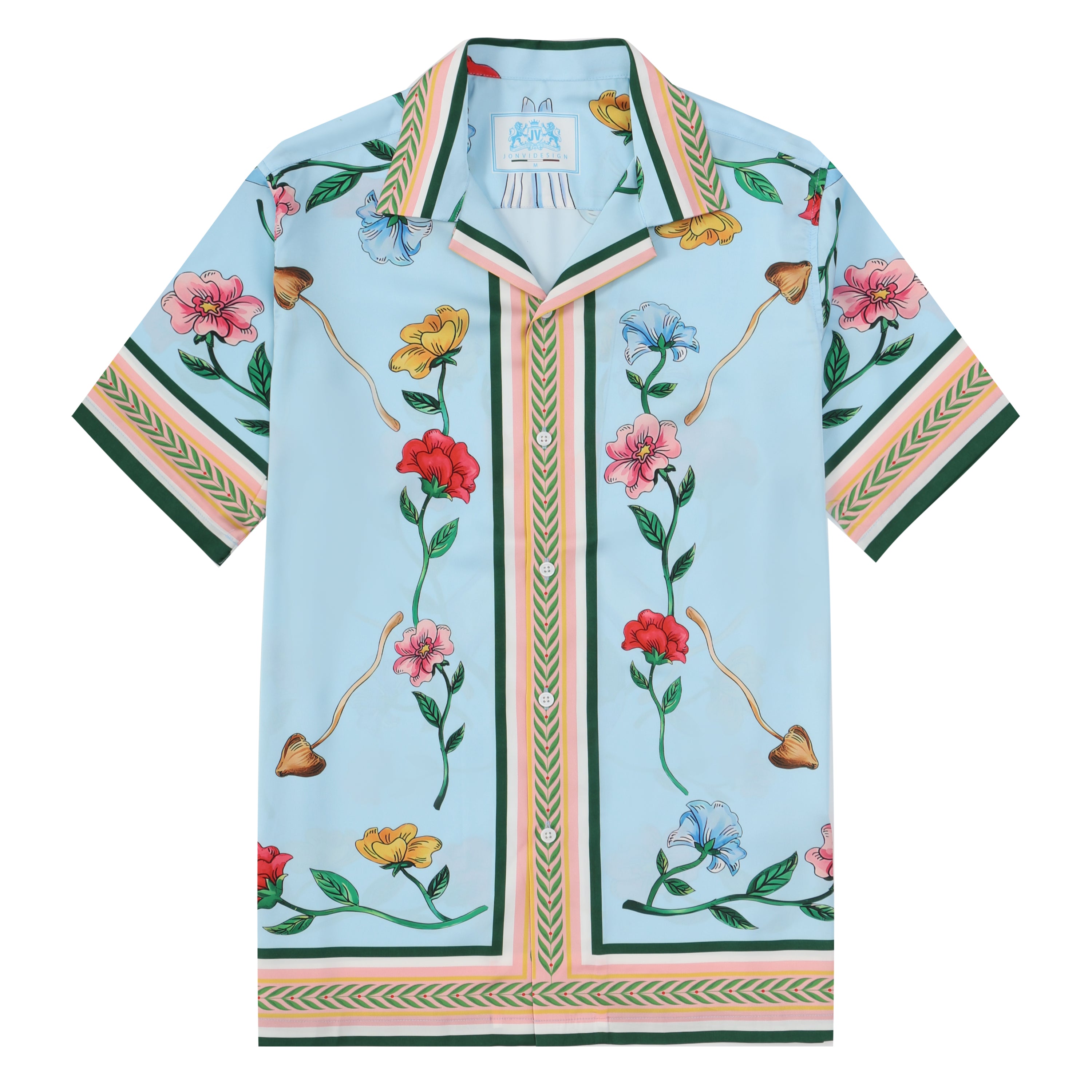 Natural Flower Pattern Camp Collar Casual Shirt in Purple Jonvidesign