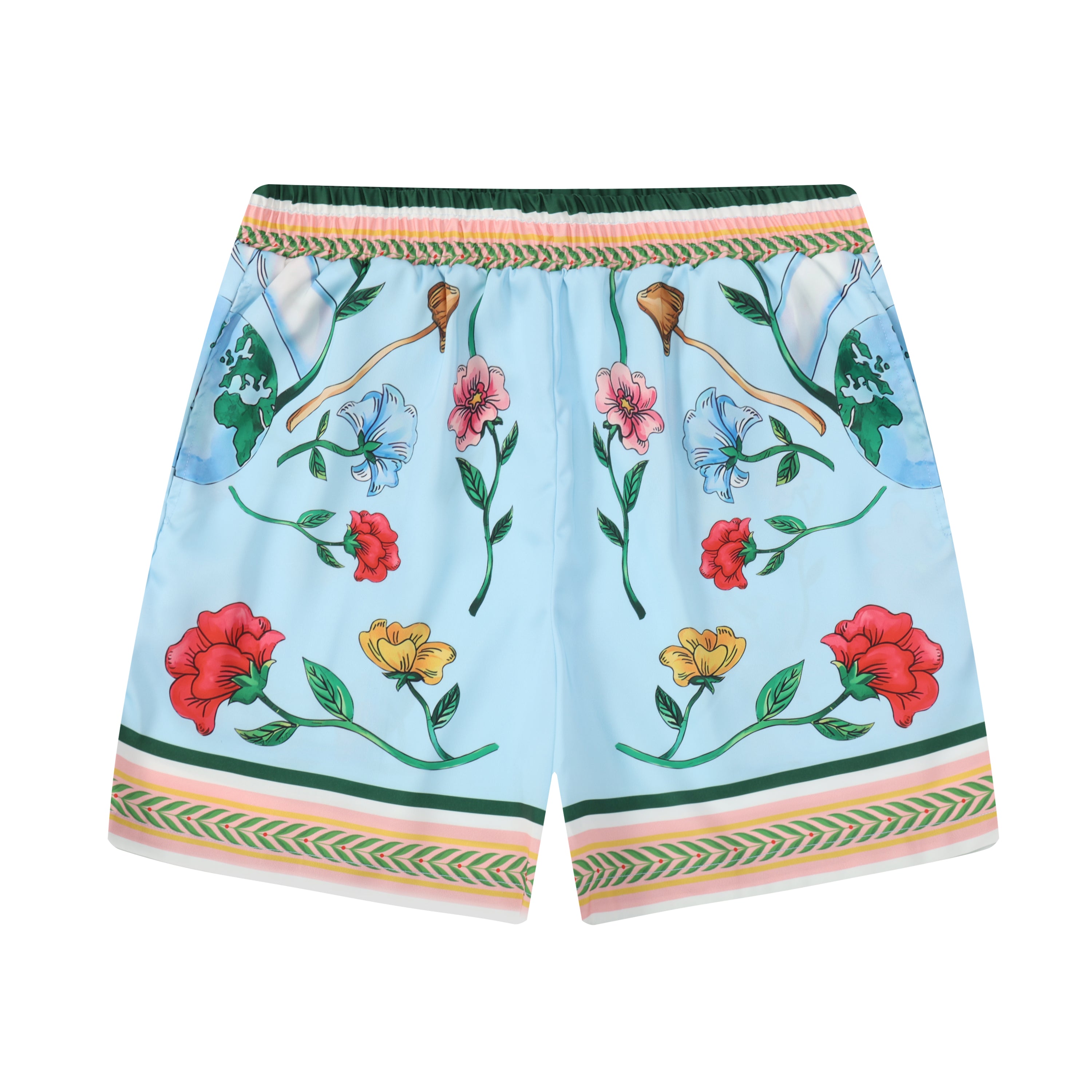 Floral Pattern Elastic Waistband Casual Shorts Jonvidesign