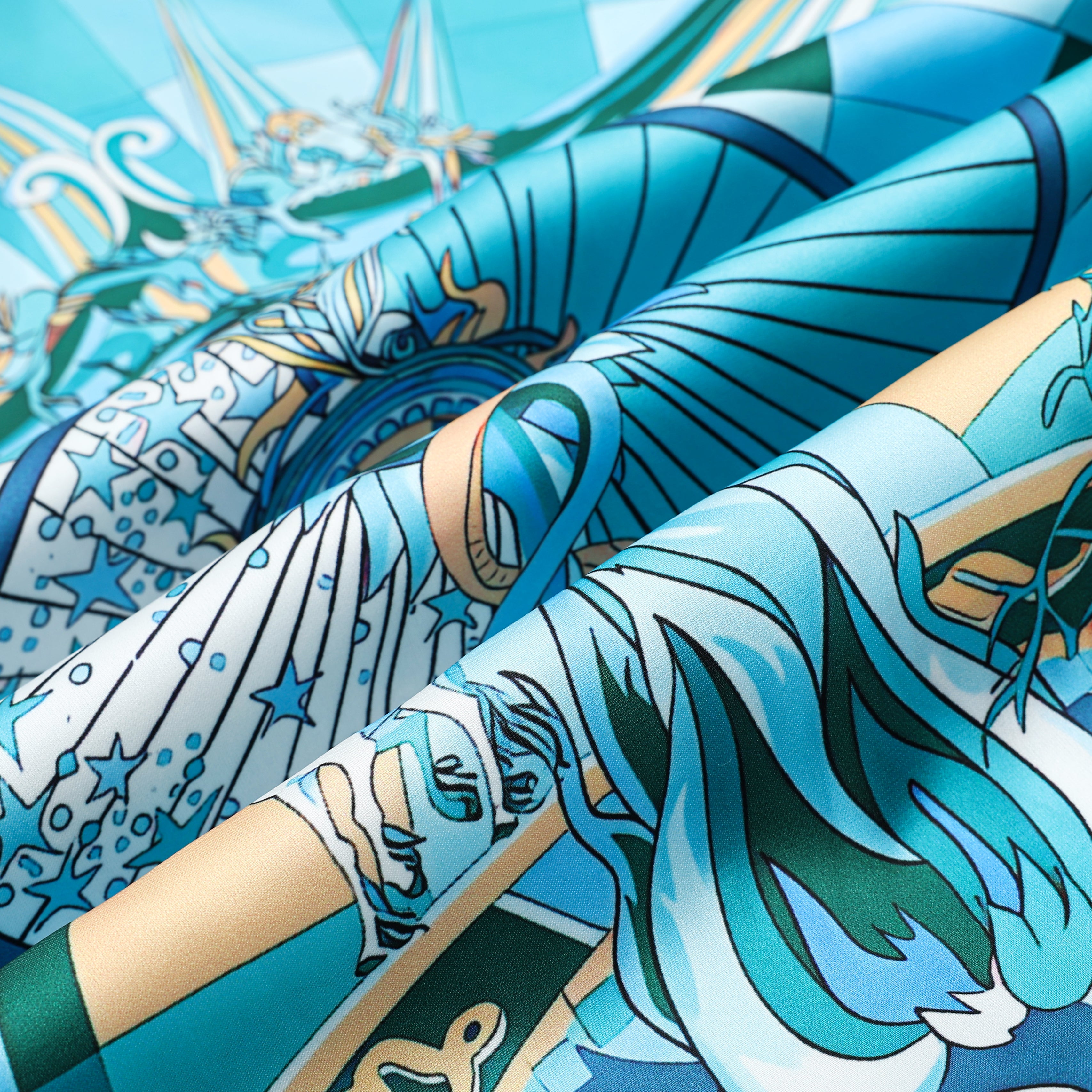 Teal Myth Pattern Camp Collar Casual Shirt Jonvidesign