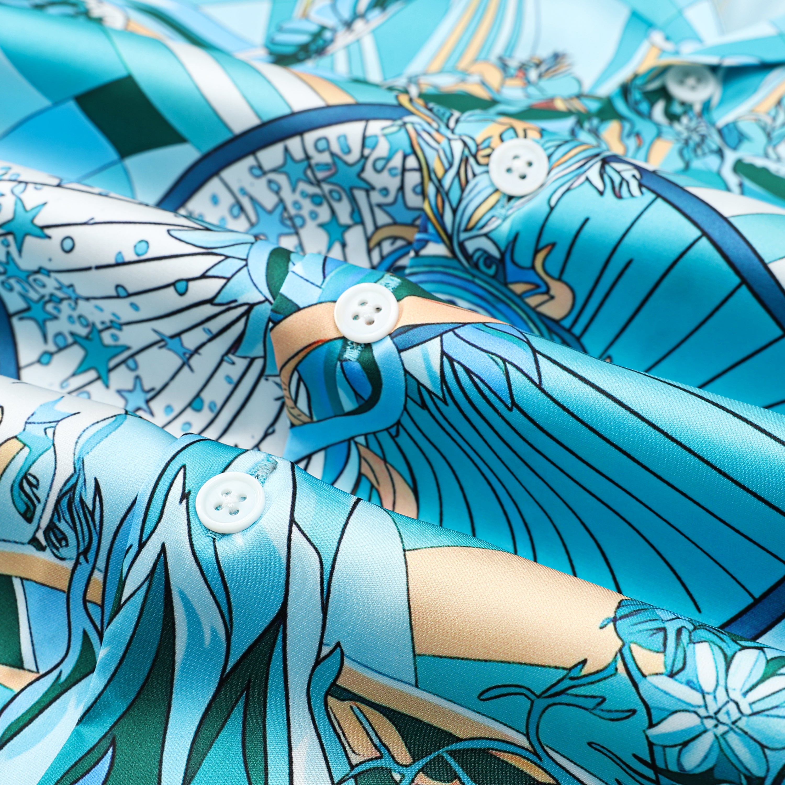 Teal Myth Pattern Camp Collar Casual Shirt Jonvidesign