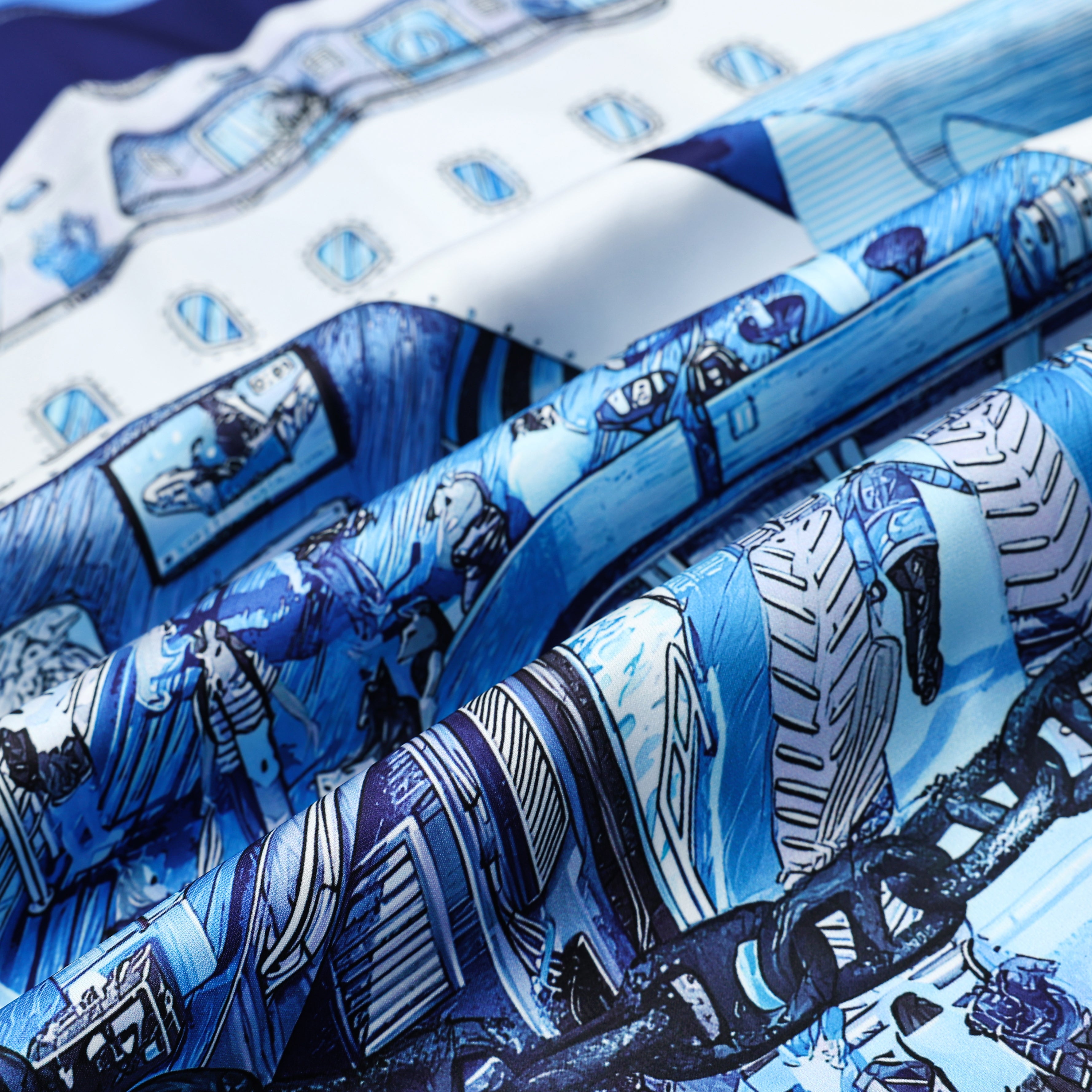 Blue Ferry Pattern Camp Collar Casual Shirt for Men Jonvidesign