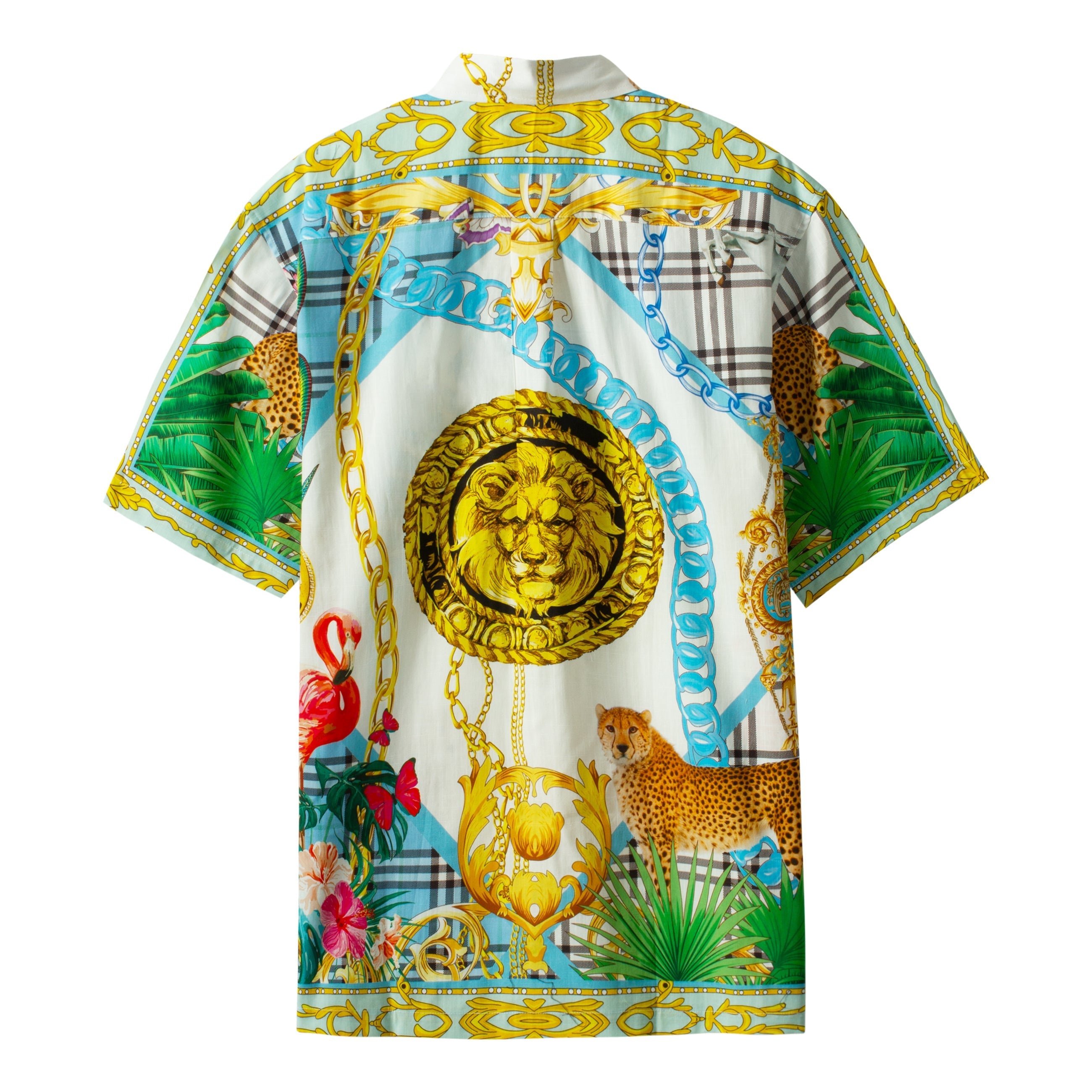 Animal Pattern Short Sleeve Shirt for Men with Chain Accents Jonvidesign