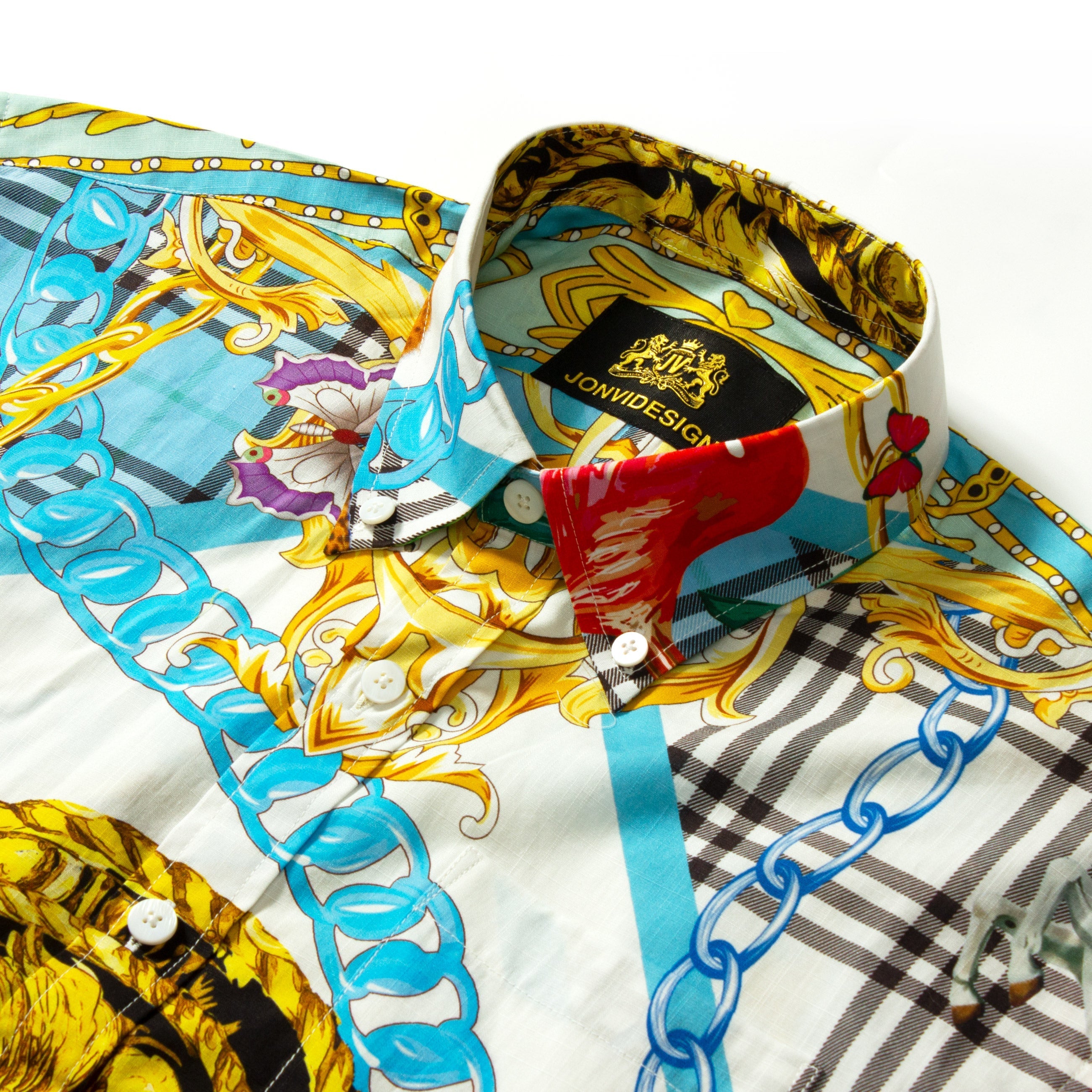 Animal Pattern Short Sleeve Shirt for Men with Chain Accents Jonvidesign