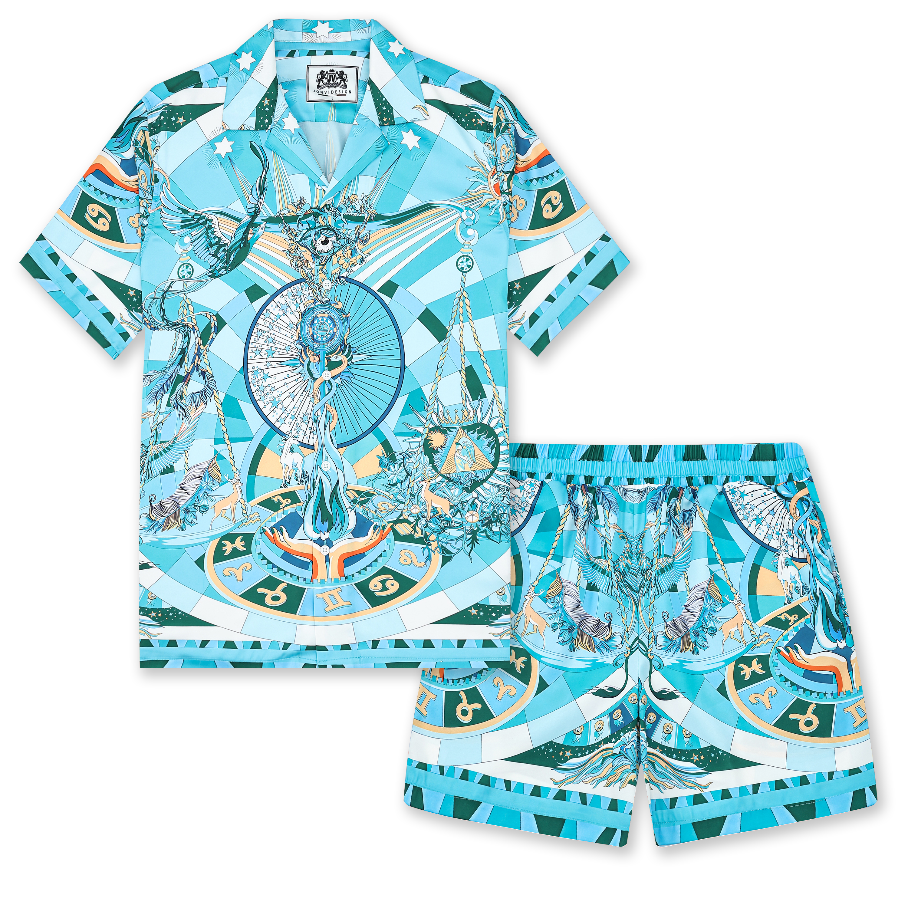 Myth Pattern Drawstring-Free Casual Shorts in Teal Jonvidesign