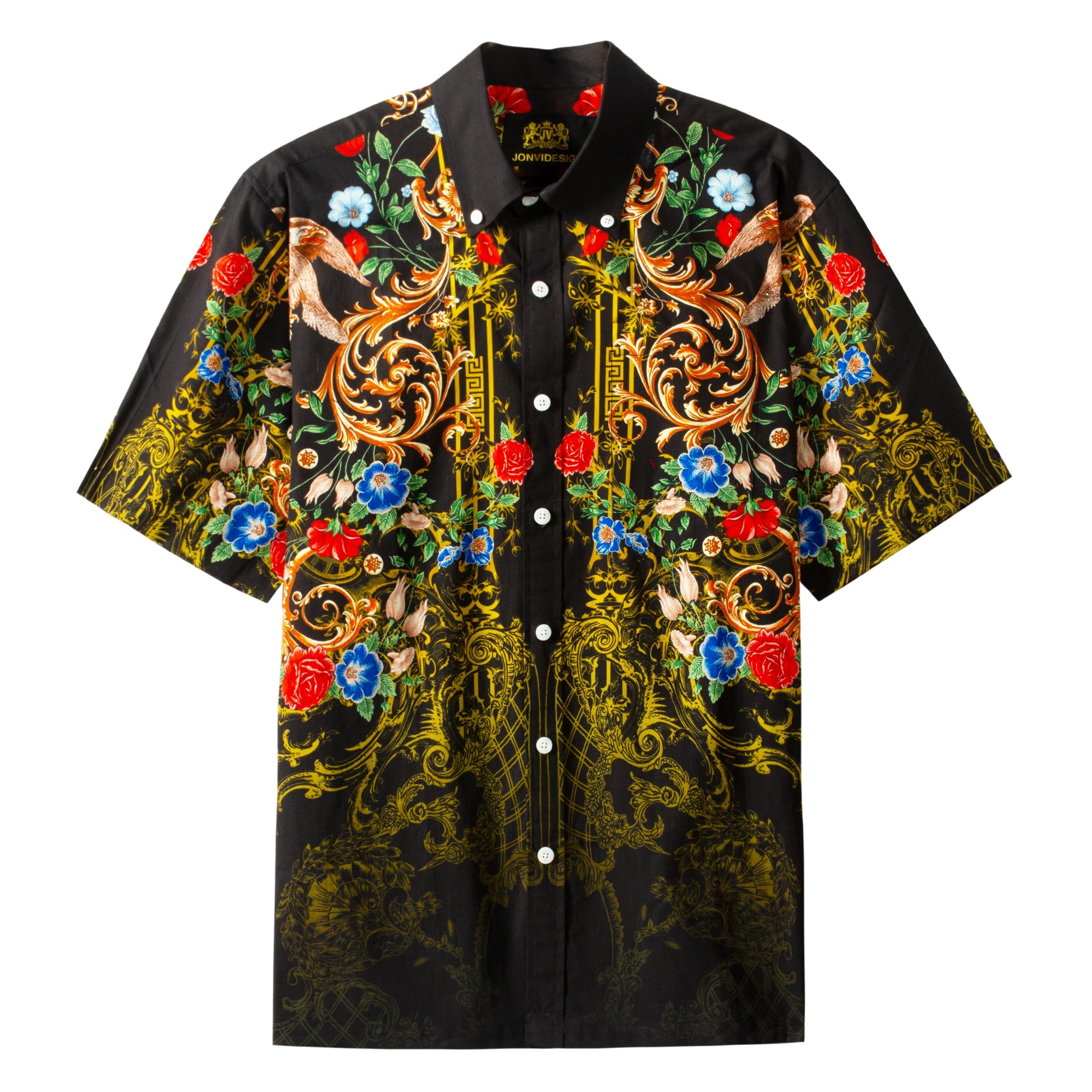 Baroque Floral Pattern Short Sleeve Shirt for Men Jonvidesign