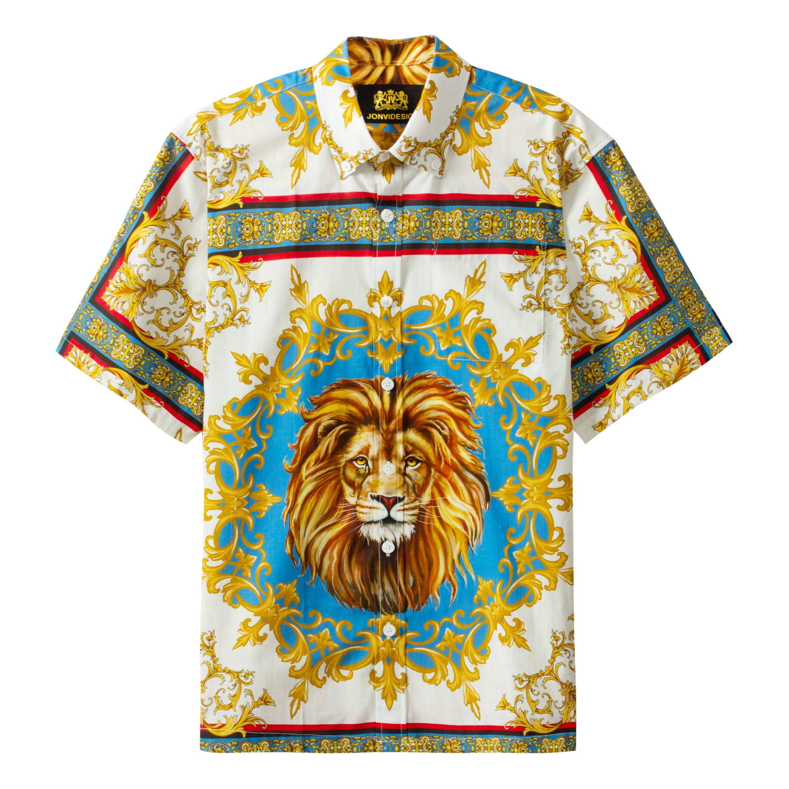 Baroque Lion Pattern Short Sleeve Shirt for Men Jonvidesign