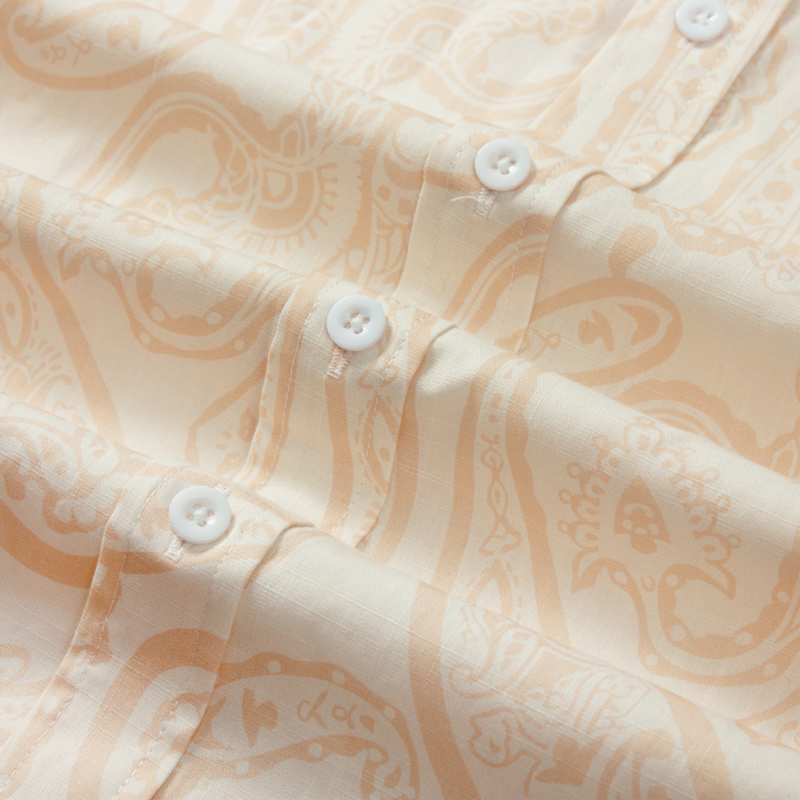 Beige Paisley Pattern Short Sleeve Dress Shirt for Men Jonvidesign