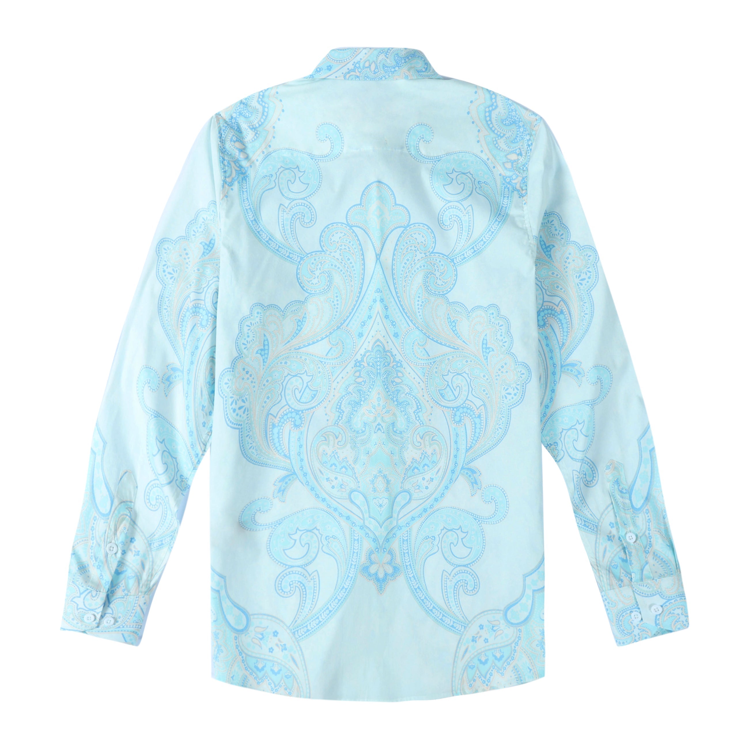 Blue Paisley Design Button Down Long Sleeve Casual Shirt Jonvidesign