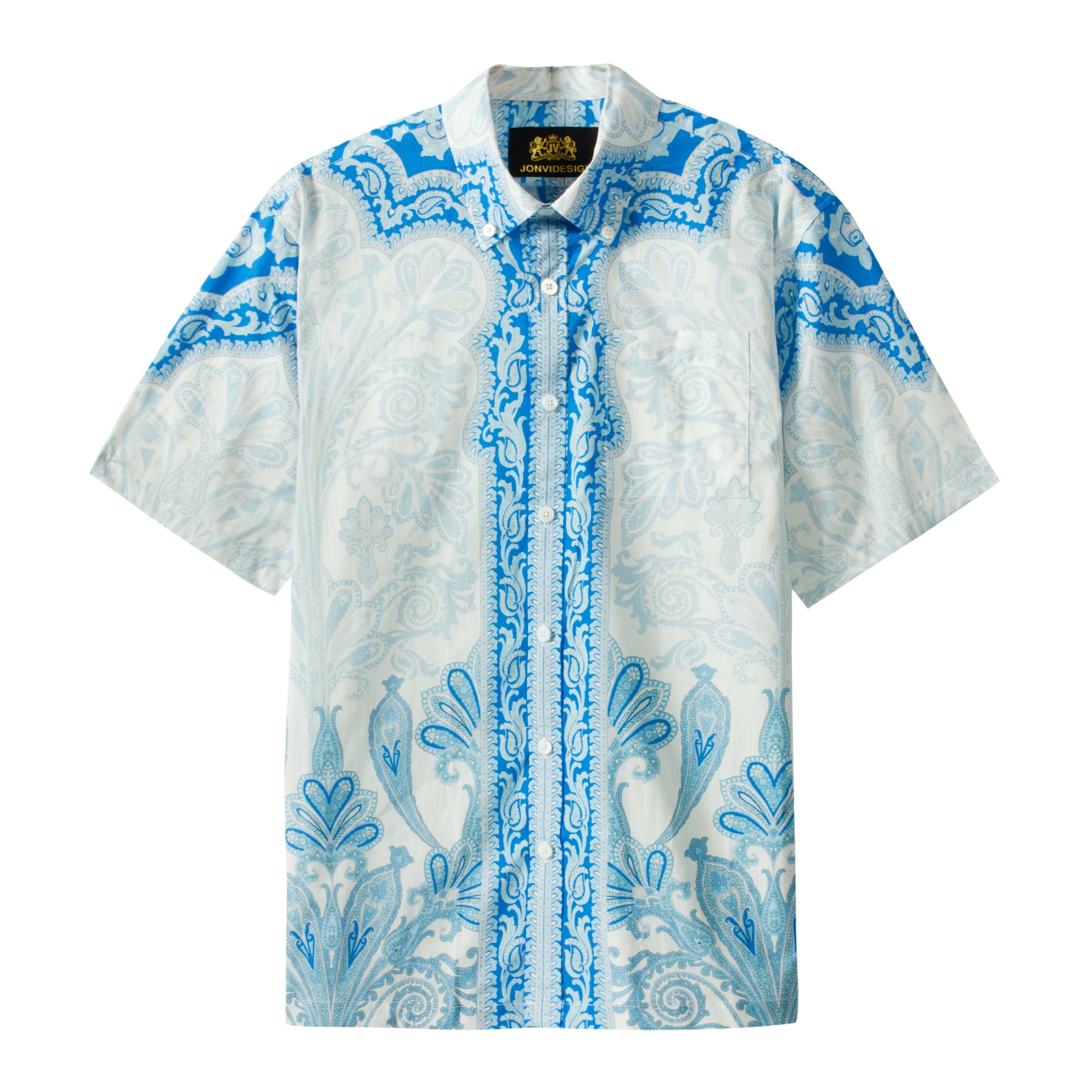 Blue Paisley Pattern Short Sleeve Shirt Jonvidesign
