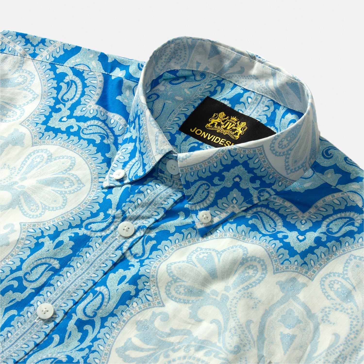 Blue Paisley Pattern Short Sleeve Shirt Jonvidesign