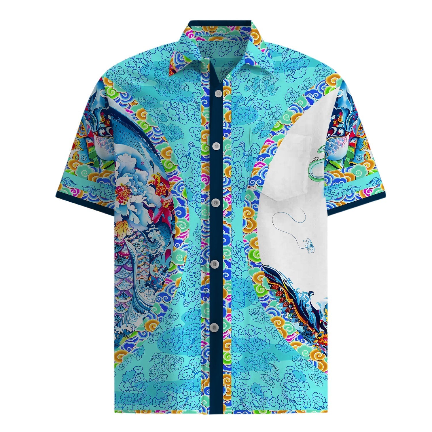 Cloud Pattern Short Sleeve Shirt in Teal Jonvidesign