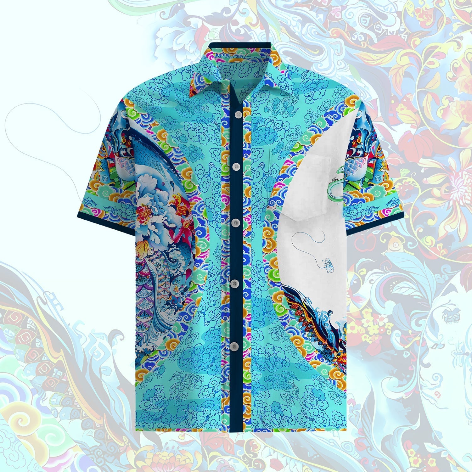 Cloud Pattern Short Sleeve Shirt in Teal Jonvidesign
