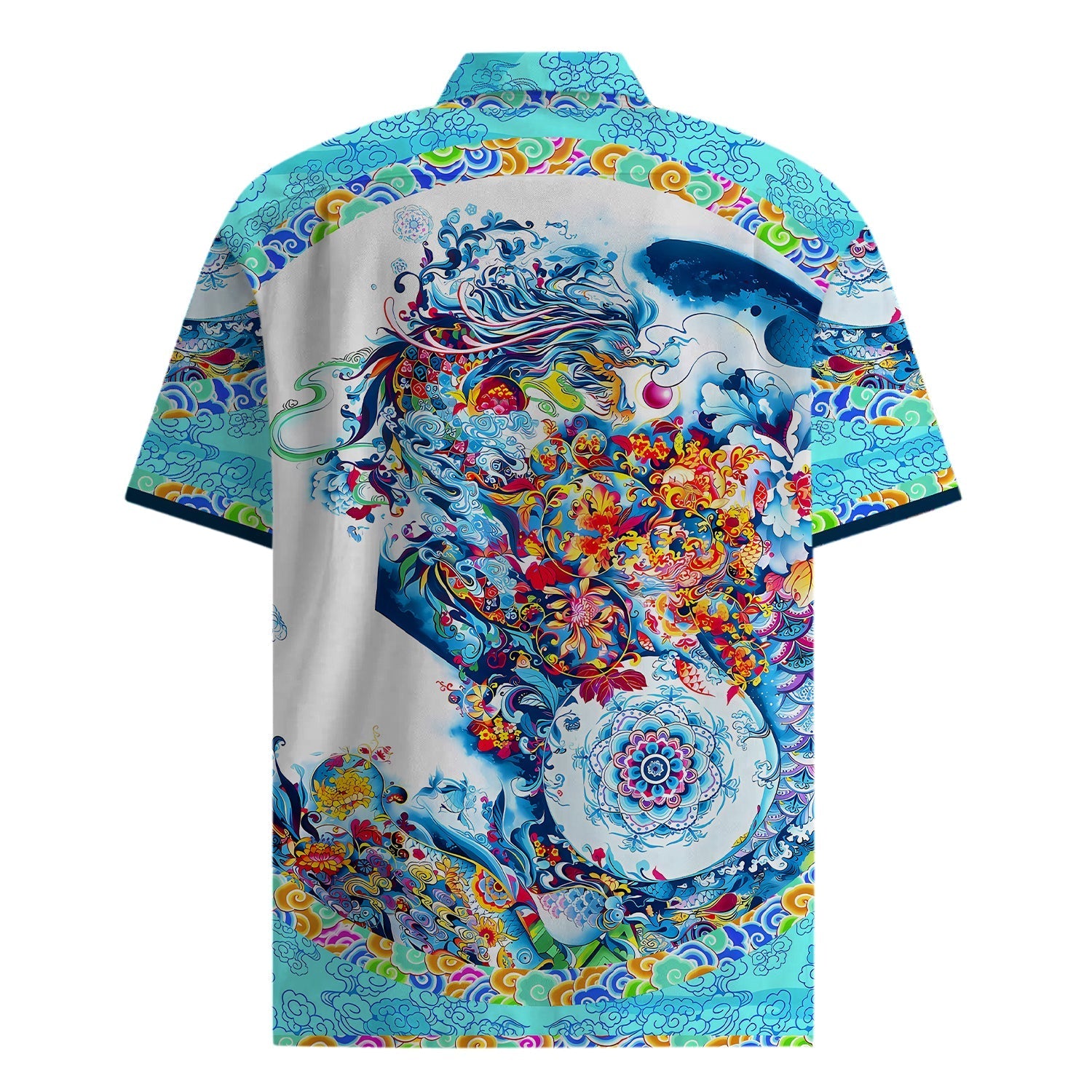 Cloud Pattern Short Sleeve Shirt in Teal Jonvidesign