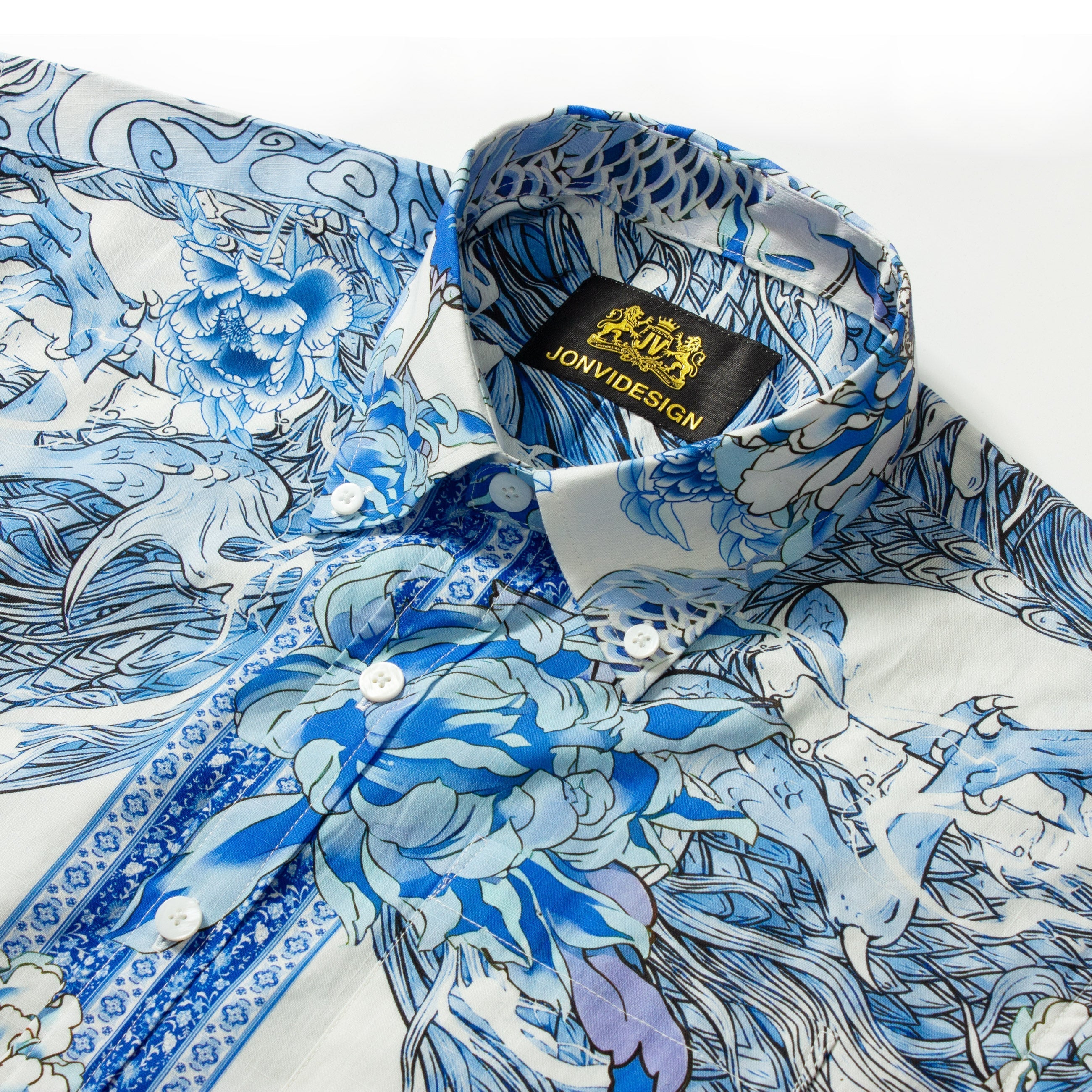 Exotic Dragon Print Short Sleeve Shirt for Men Jonvidesign