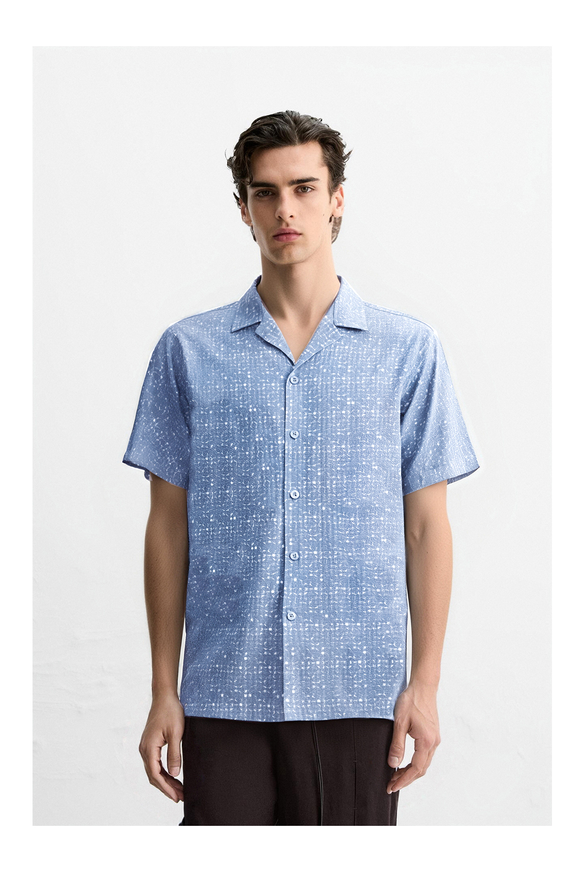 Salt Print Cuban Collar Short Sleeve Printed Fabric Shirt