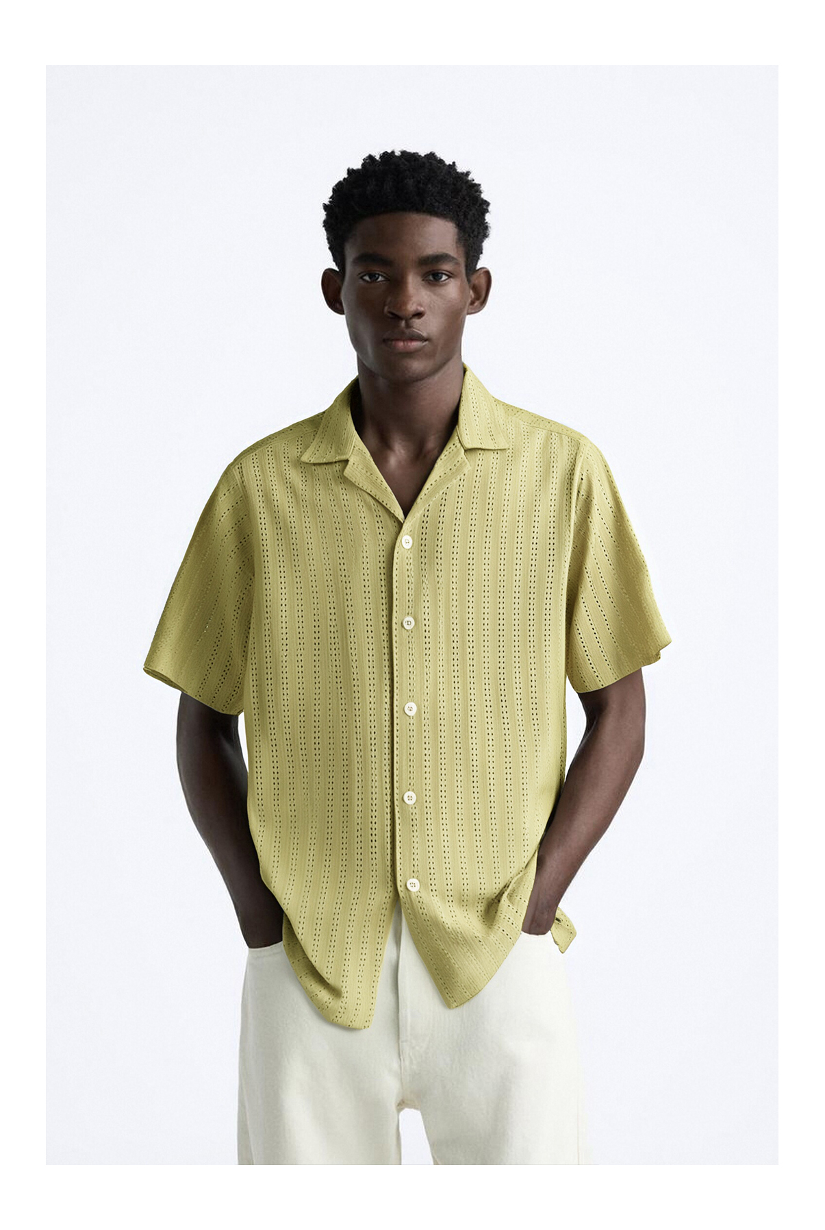 Breathable Textured Crepe Fabric Cuban Collar Short Sleeve Shirt