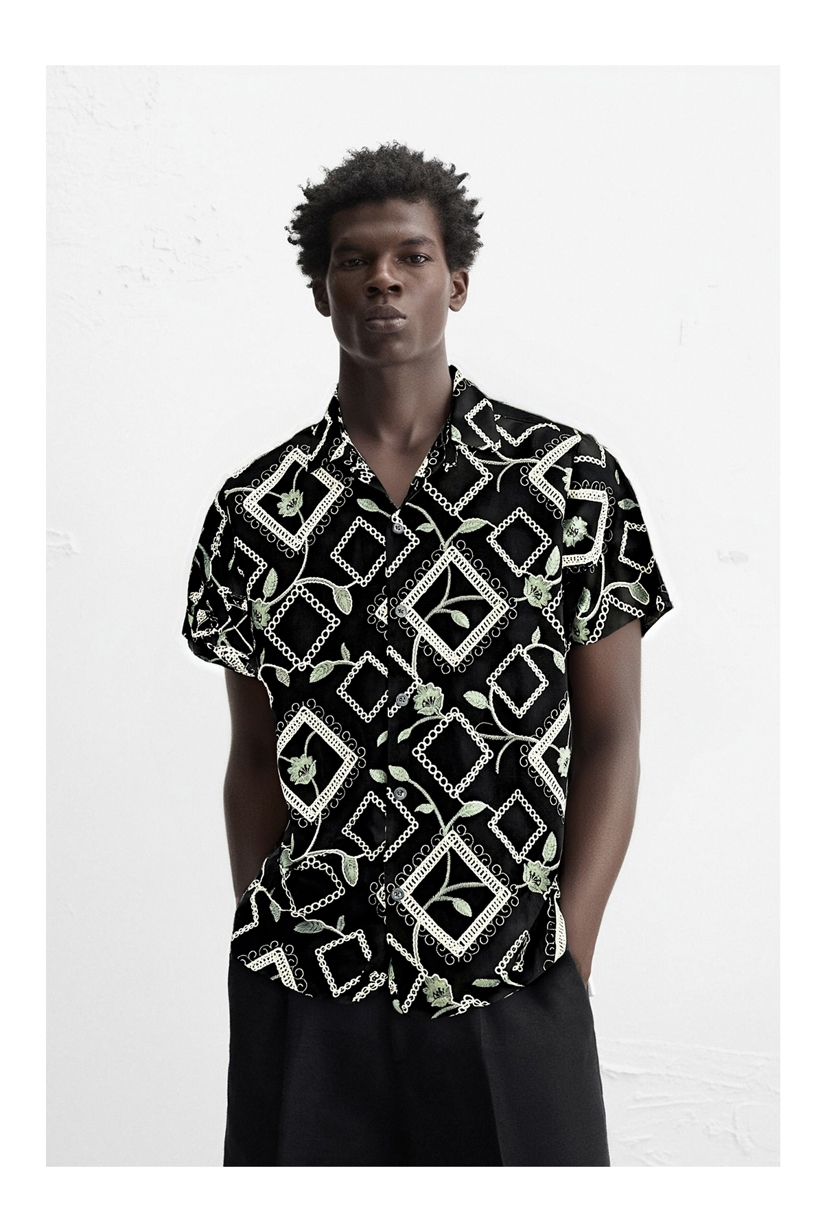 [Copy]Embroidered fabric Cuban collar Short Sleeve Shirts