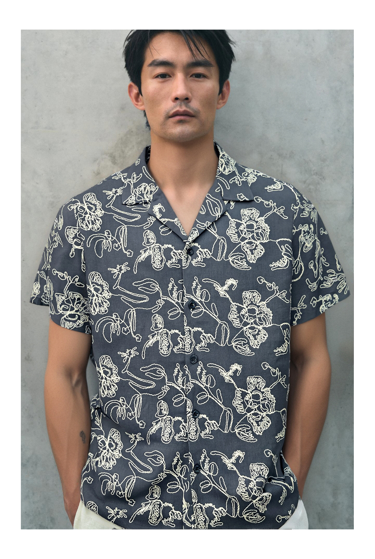 Botanical Embroidered Camp Collar Short Sleeve Shirts