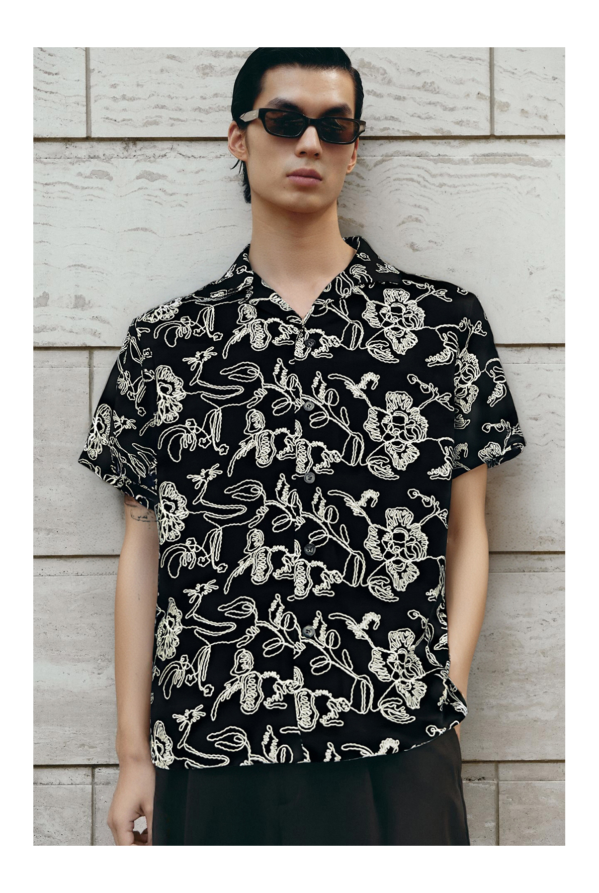Botanical Embroidered Camp Collar Short Sleeve Shirts