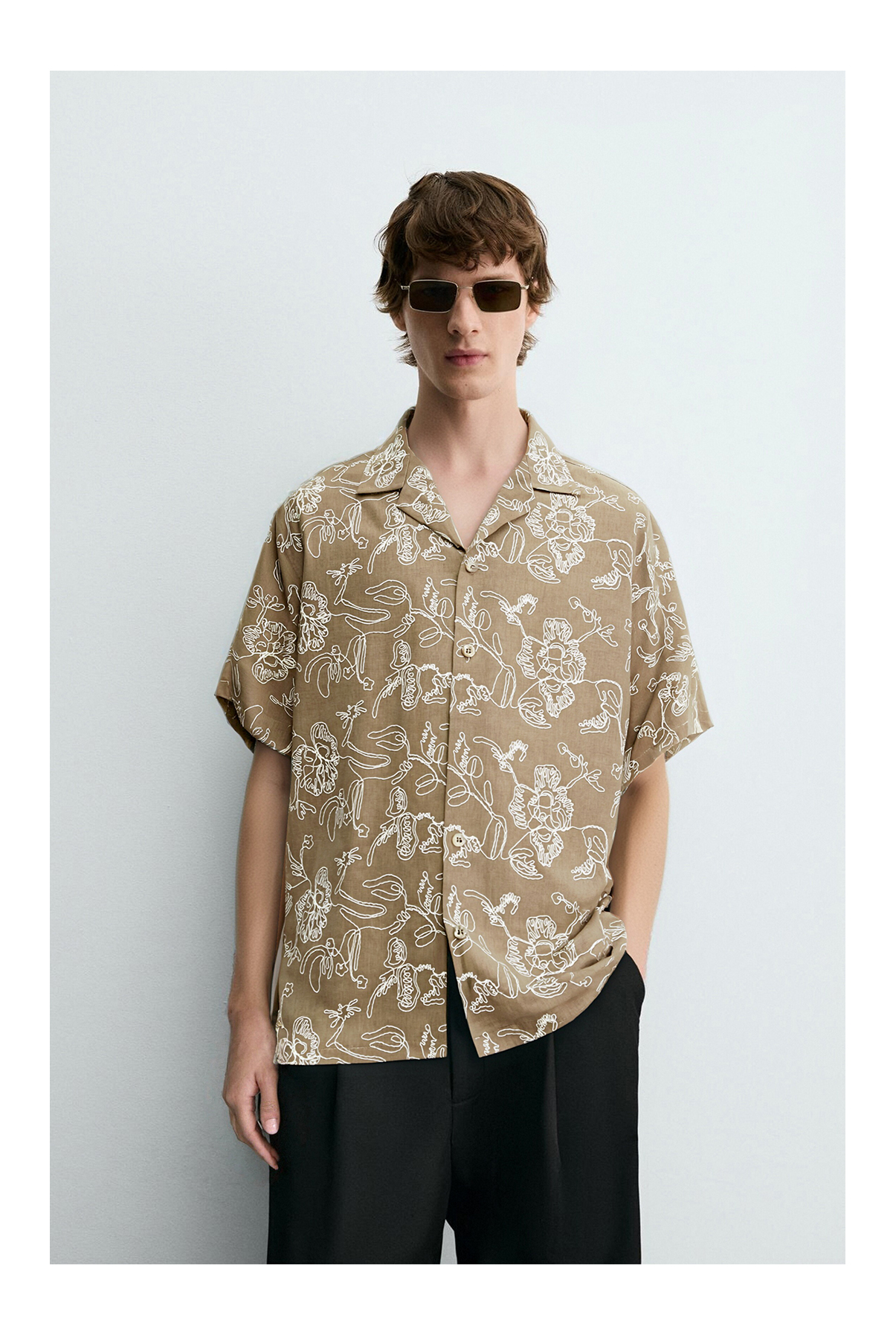 Botanical Embroidered Camp Collar Short Sleeve Shirts