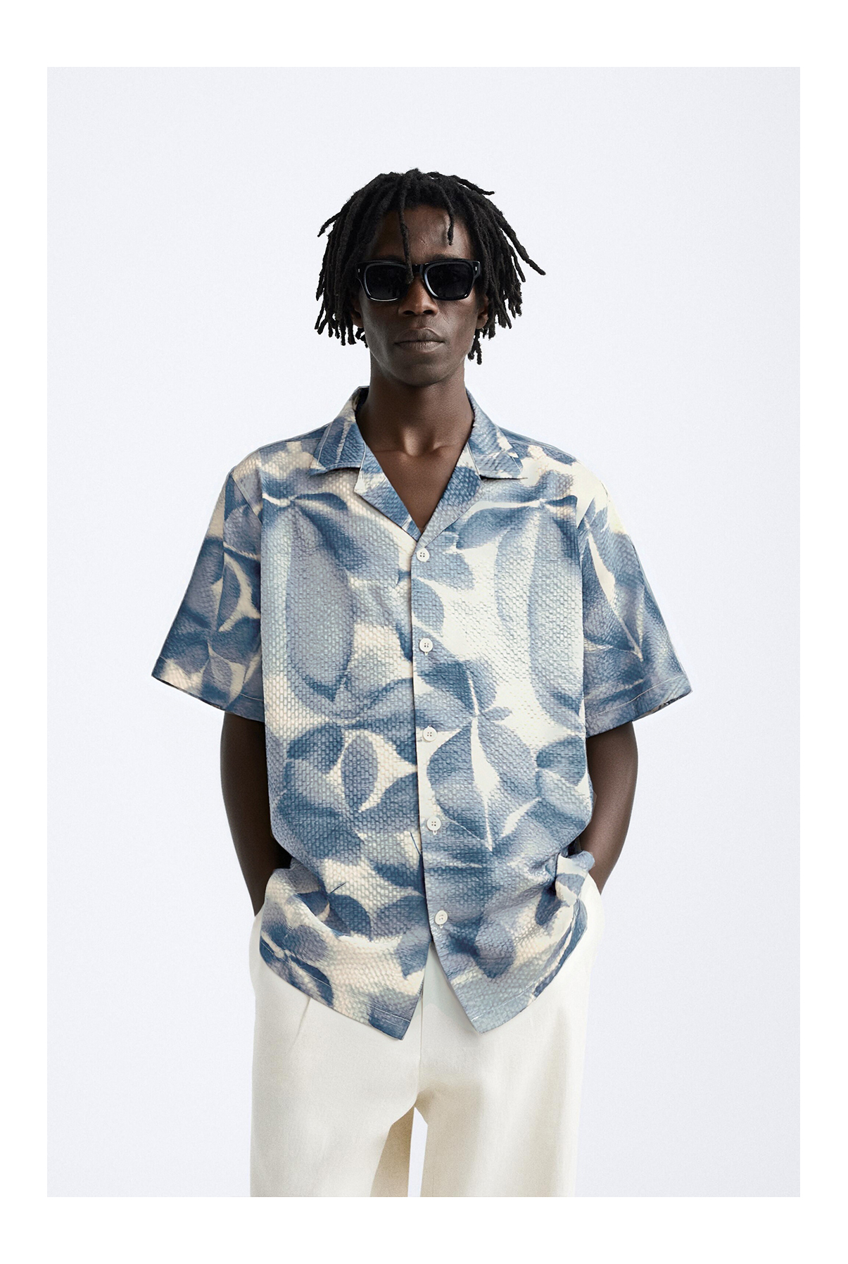 Soft Tie-Dye Camouflage Pattern Cuban Collar Short Sleeve Printed Fabric Shirt