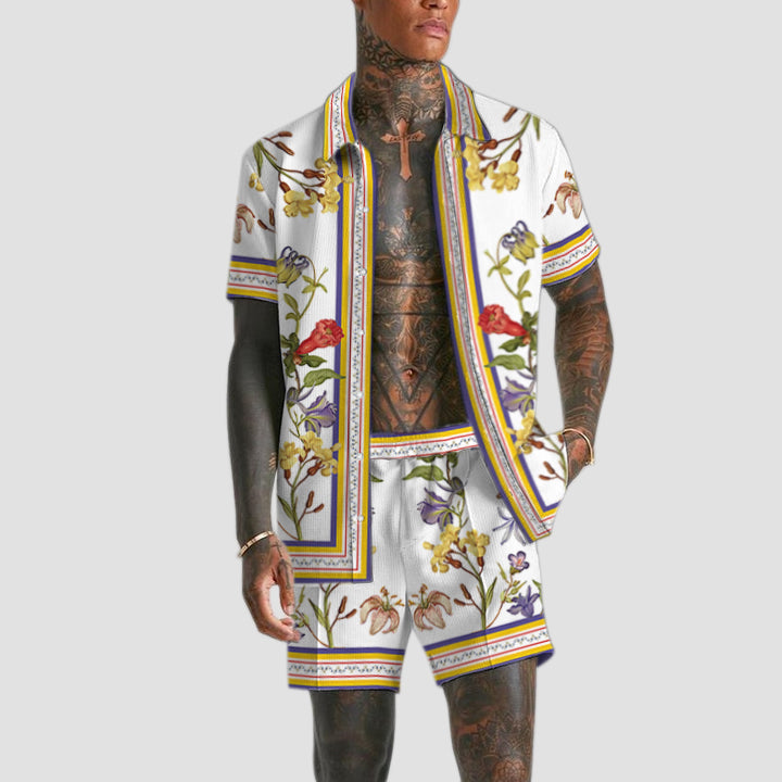 Floral Pattern Elastic Waistband Casual Shorts Jonvidesign