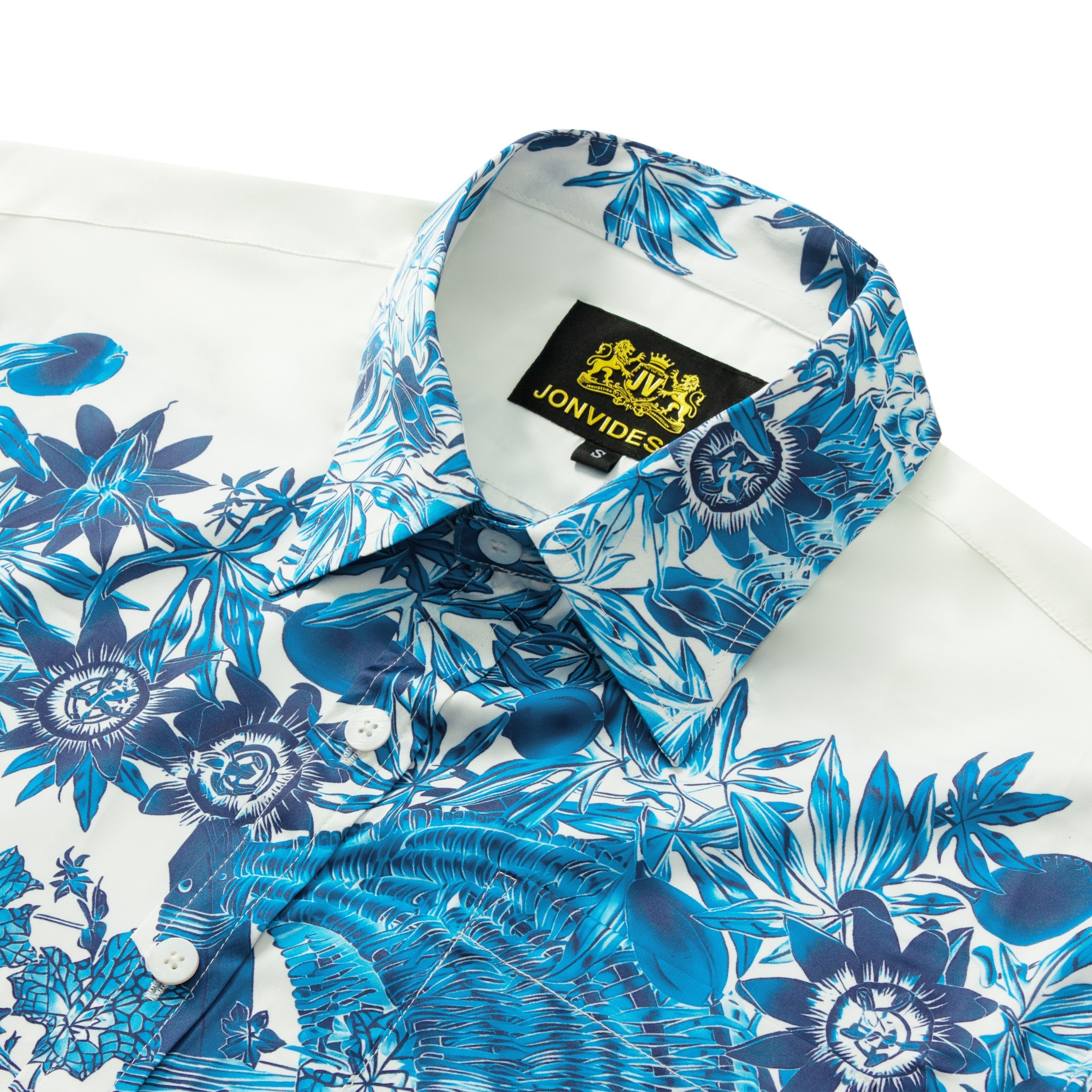 Floral Pattern Short Sleeve Shirt in Blue Jonvidesign