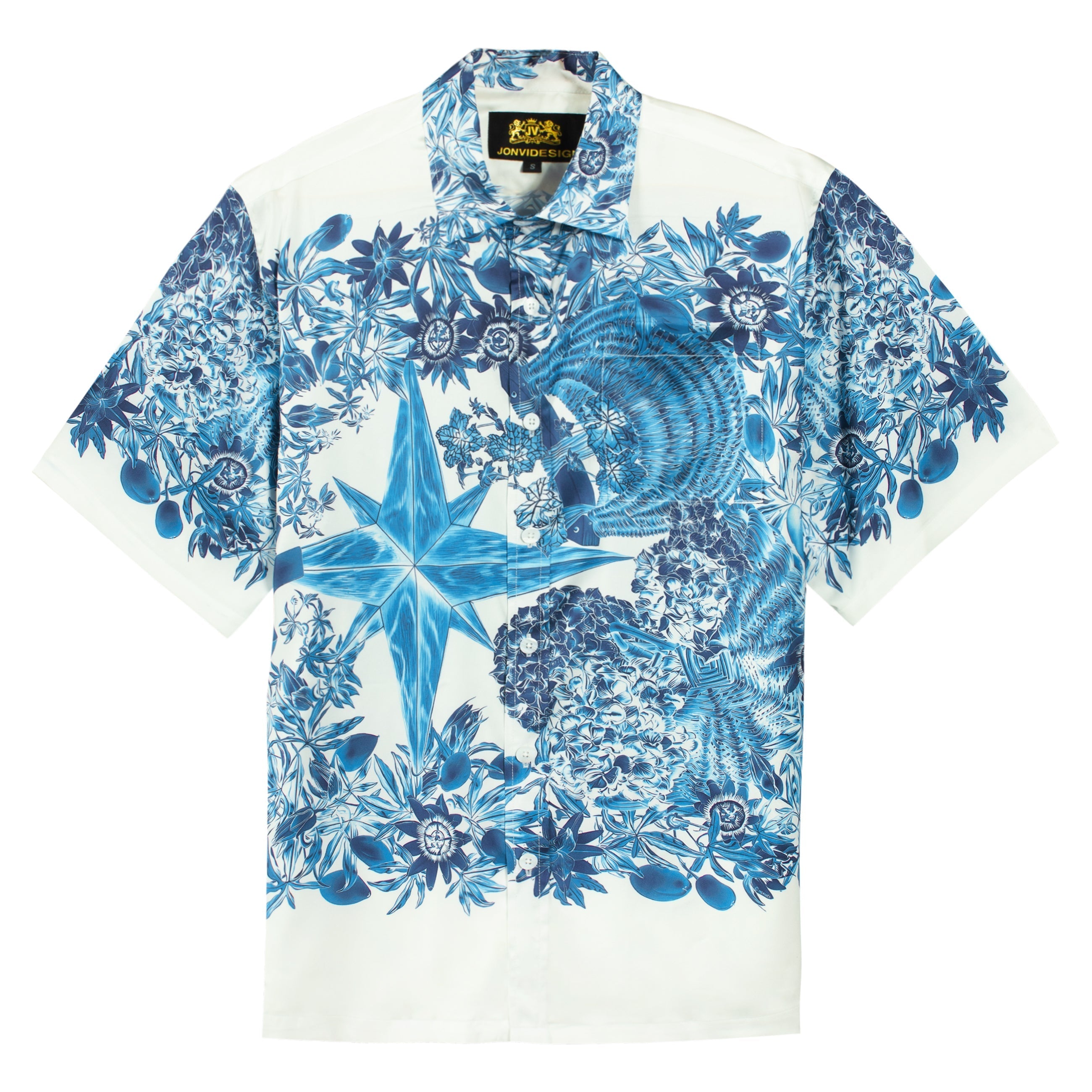 Floral Pattern Short Sleeve Shirt in Blue Jonvidesign