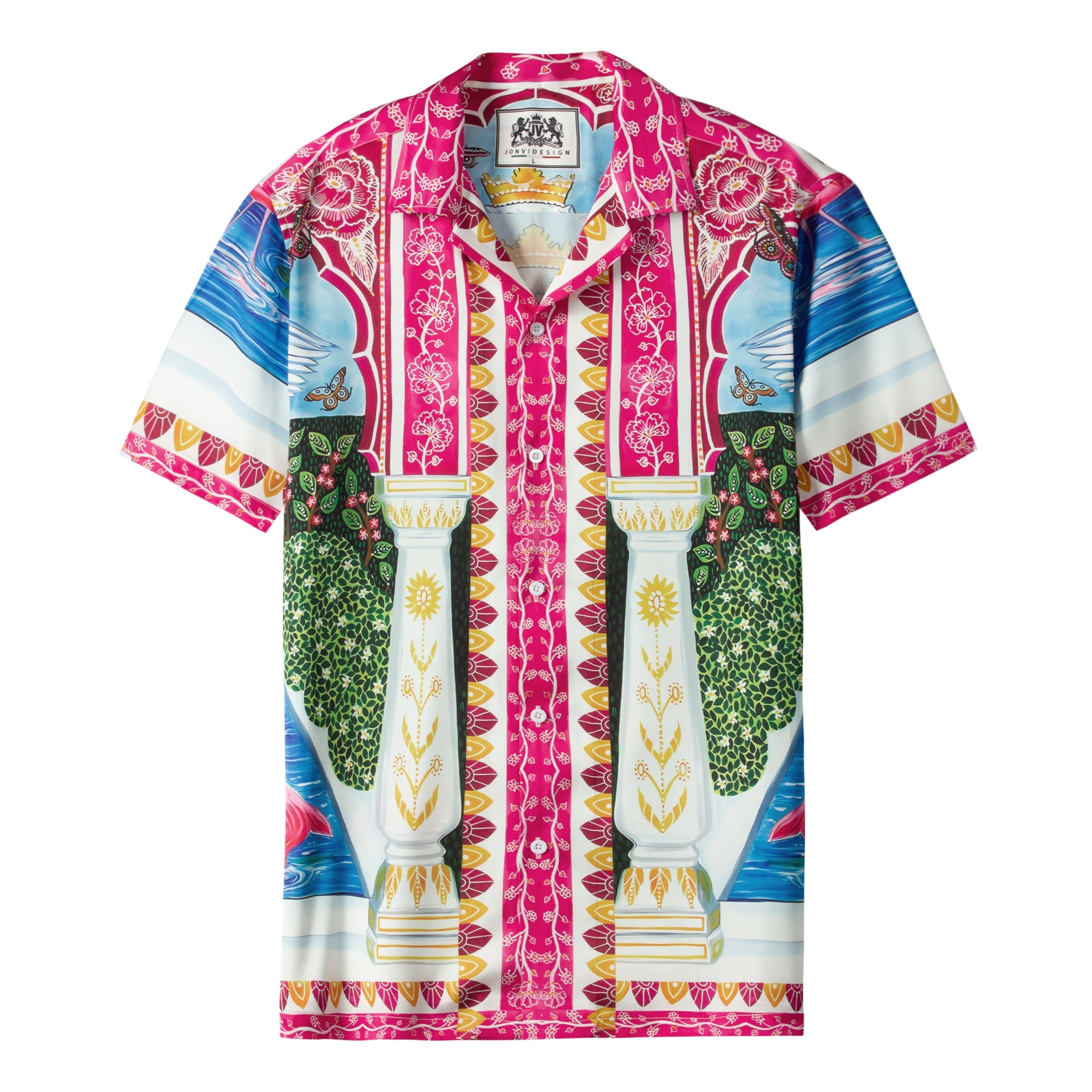 Garden Flamingo Short Sleeve Camp Collar Shirt Jonvidesign