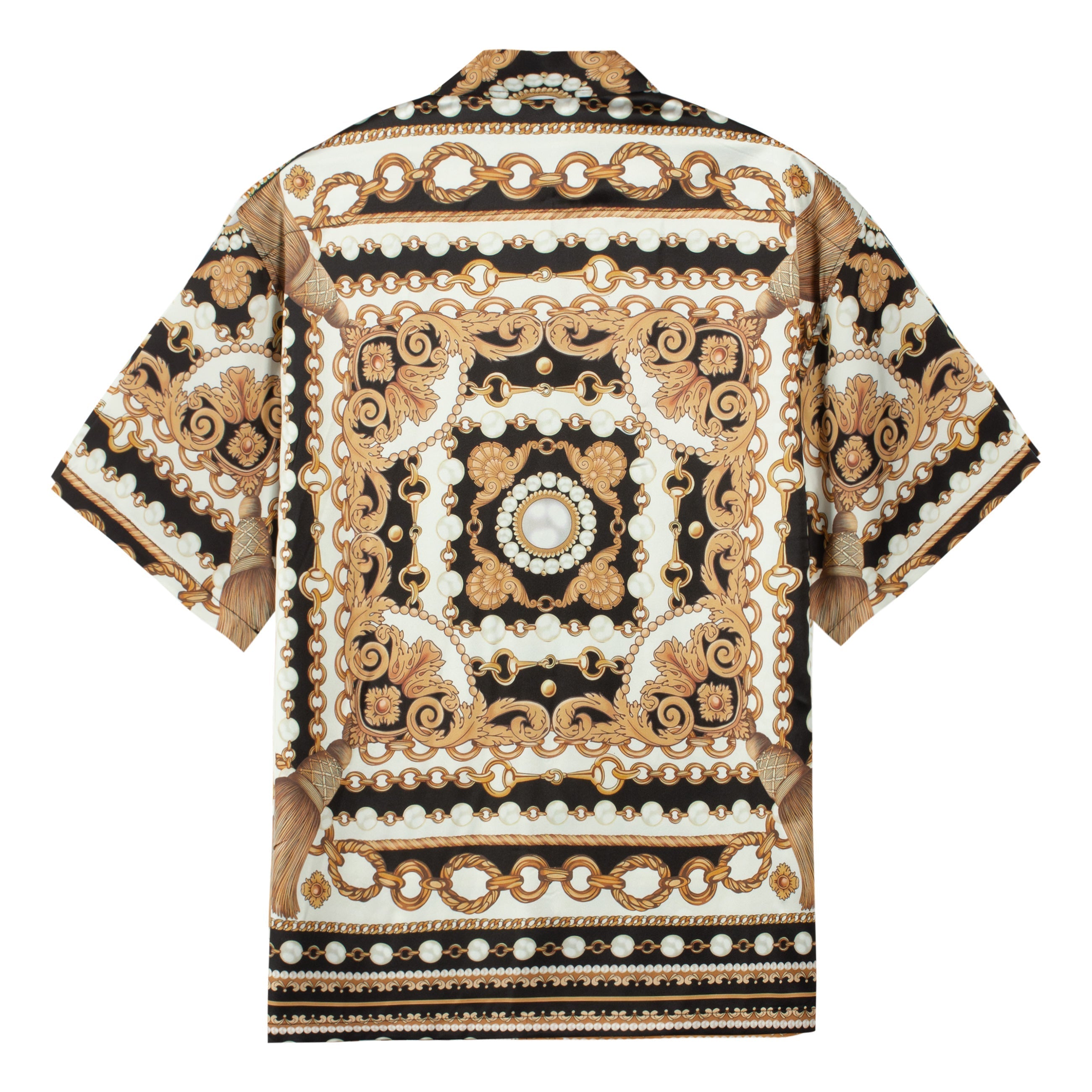 Golden Baroque Short Sleeve Shirt with Chain Accents Jonvidesign