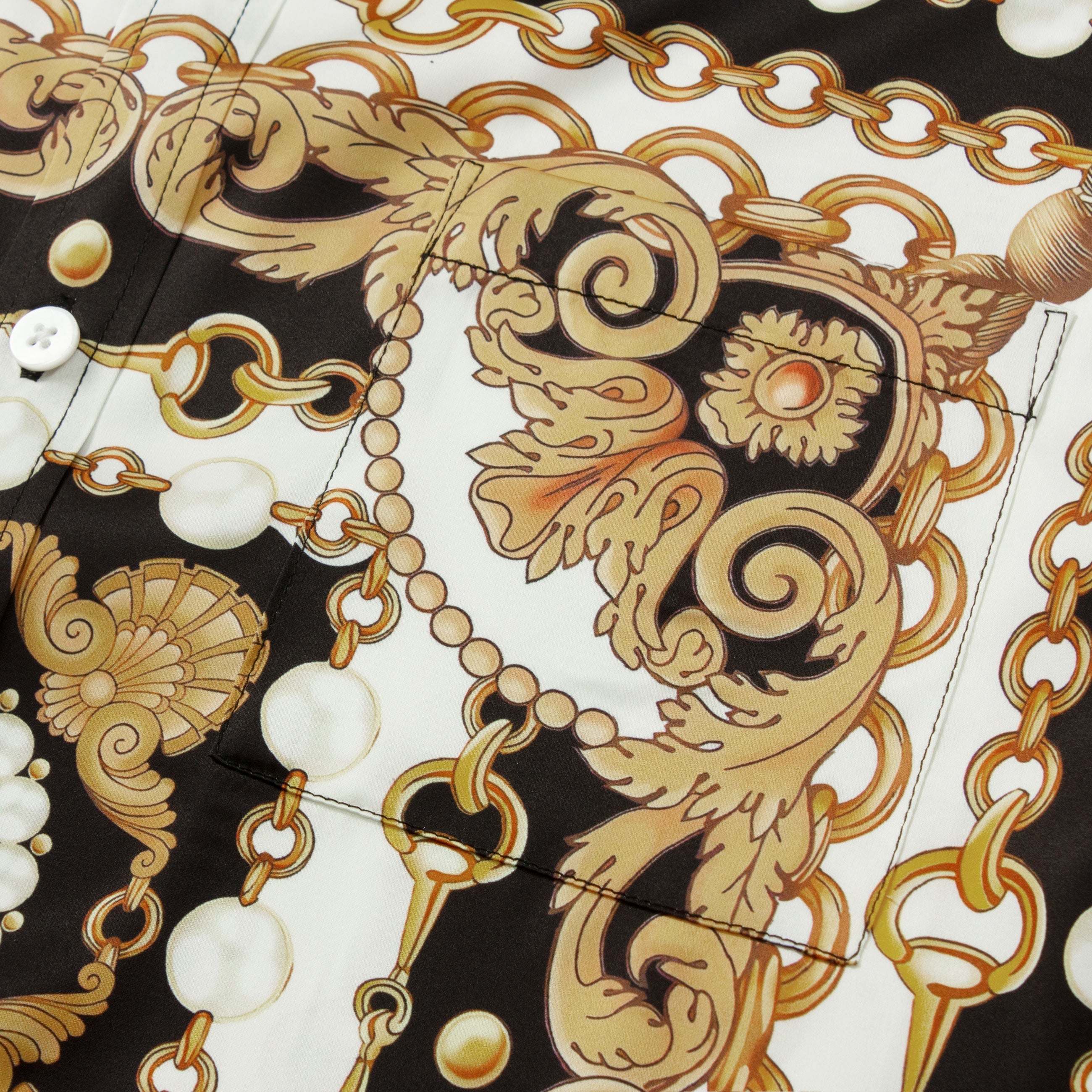 Golden Baroque Short Sleeve Shirt with Chain Accents Jonvidesign