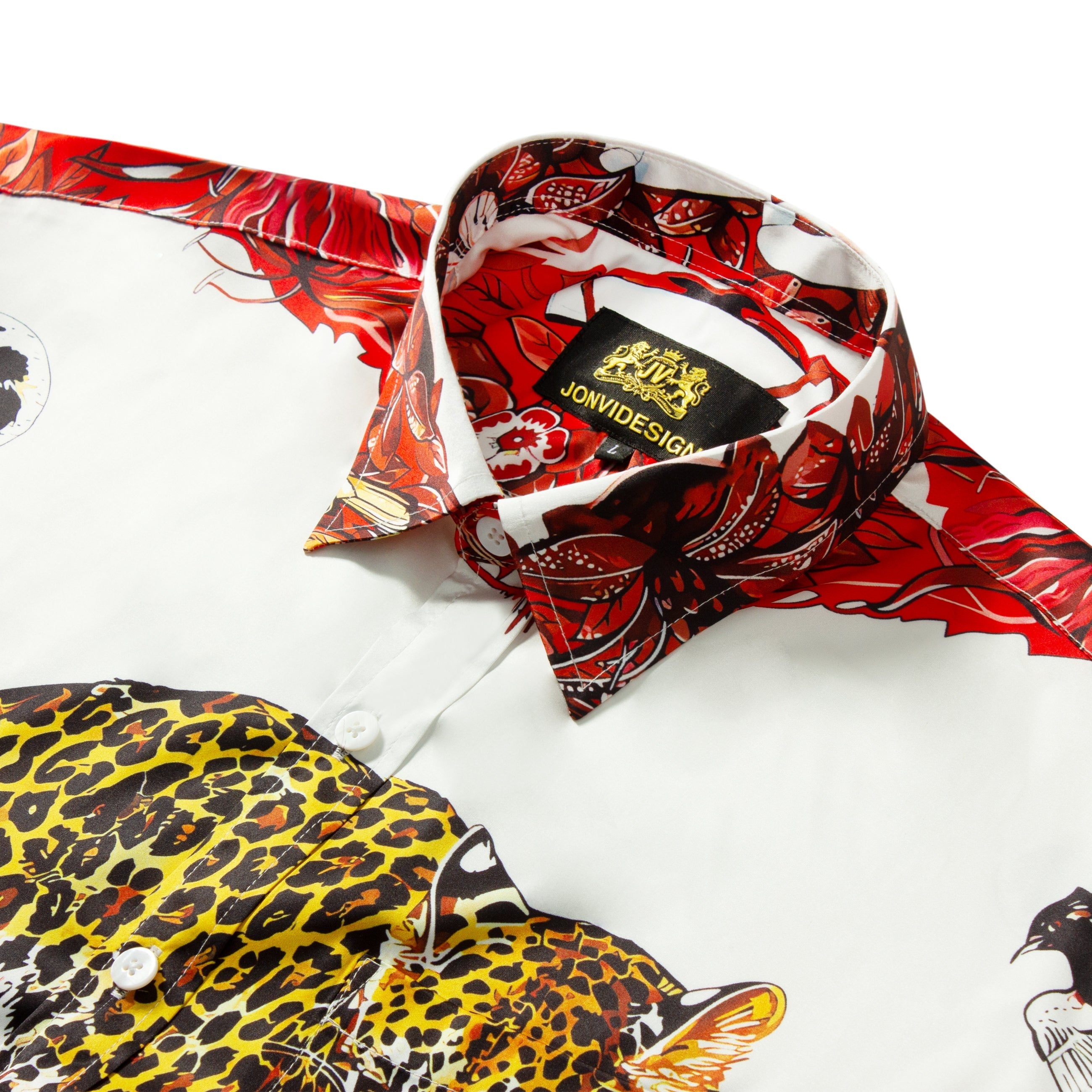 Leopard Design Short Sleeve Shirt in Red Jonvidesign