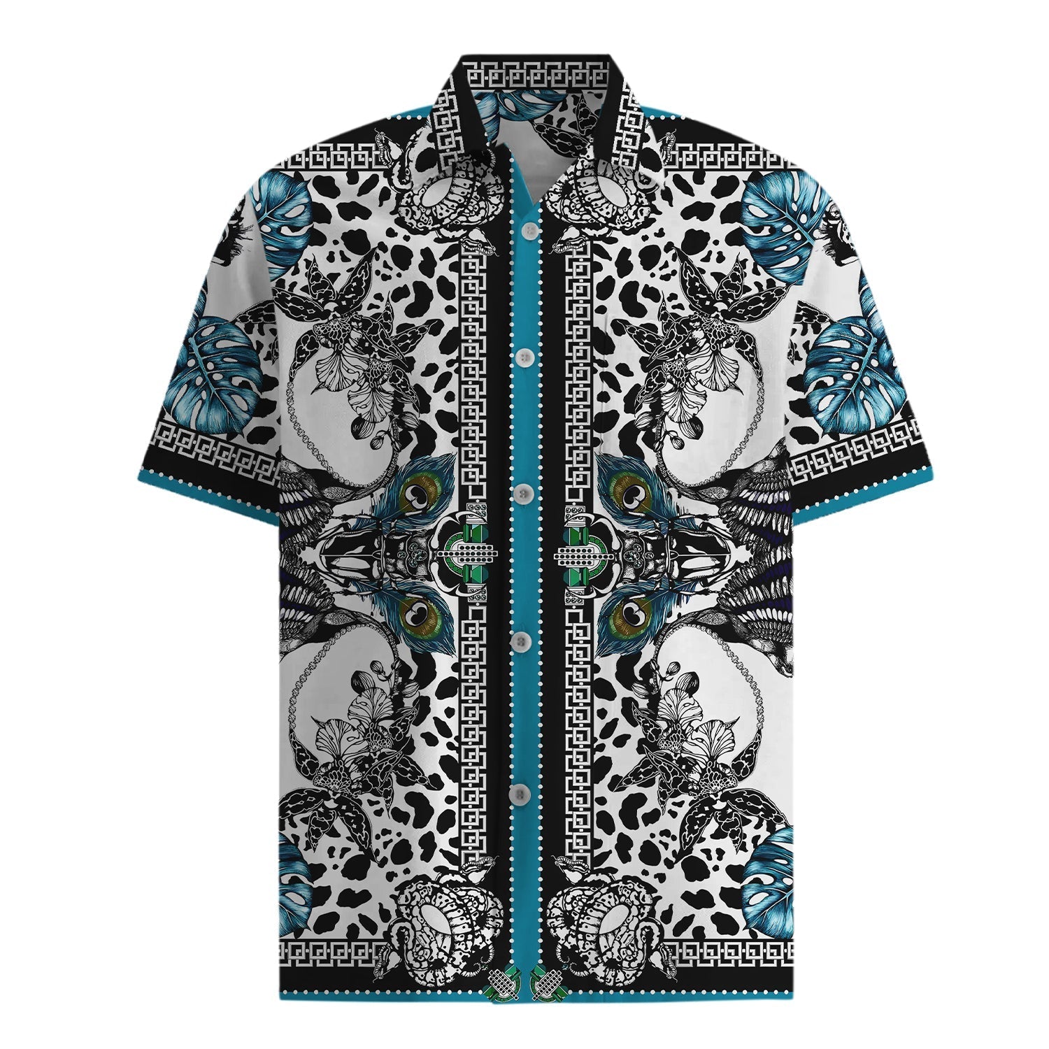 Leopard Print Short Sleeve Shirt in Black for Men Jonvidesign