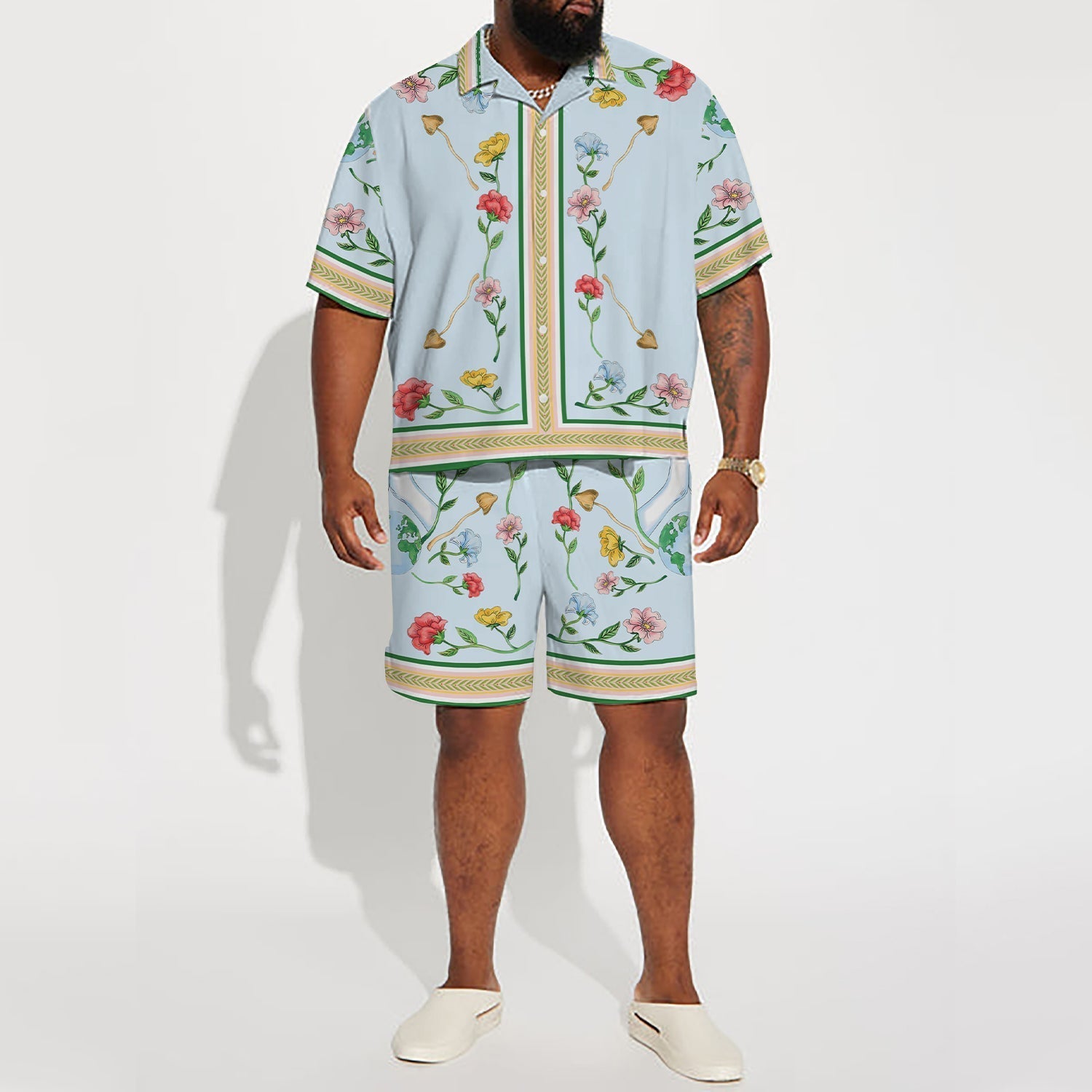 Natural Flower Pattern Camp Collar Casual Shirt in Purple Jonvidesign