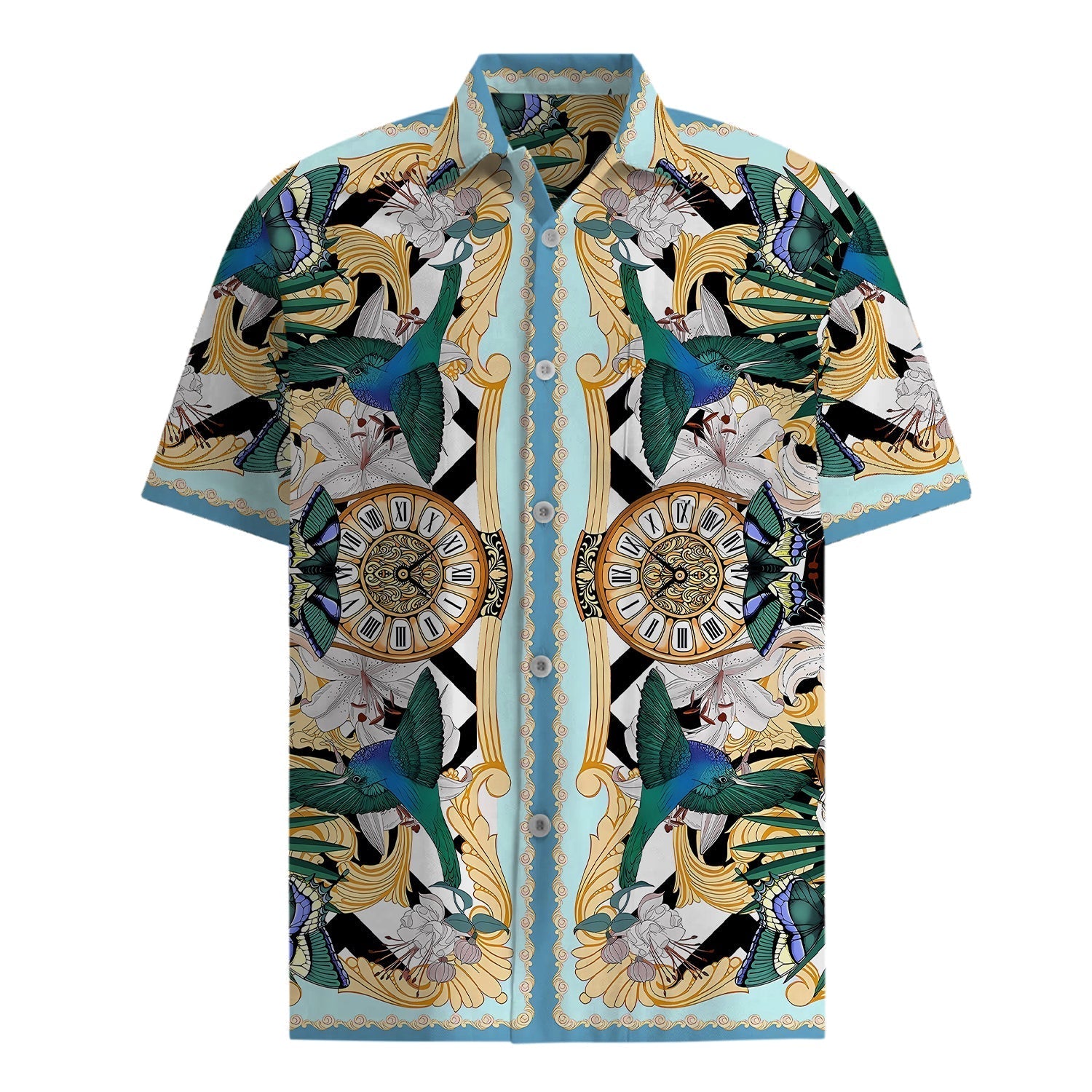 Nature Short Sleeve Shirt with Clock Accents Jonvidesign