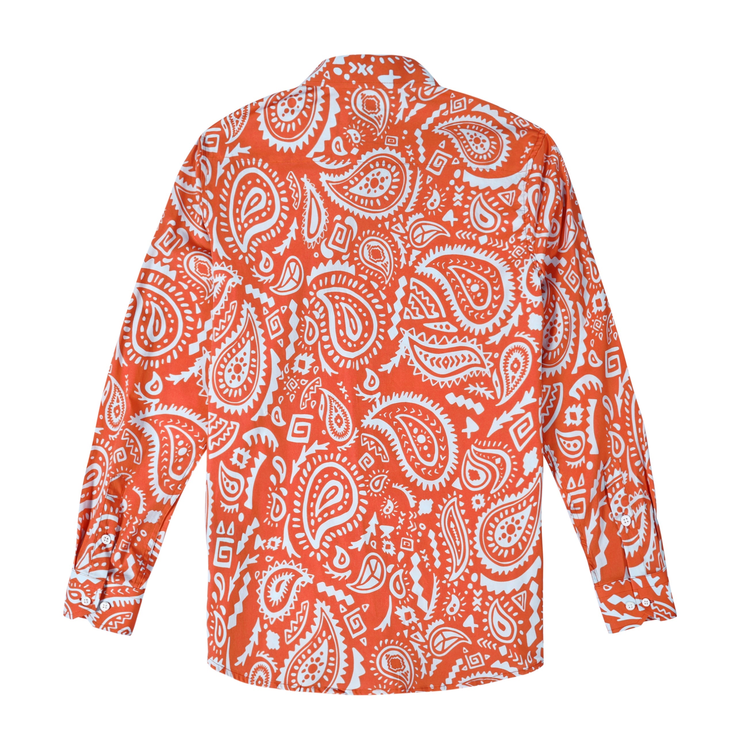 Orange Paisley Print Long Sleeve Shirt Jonvidesign